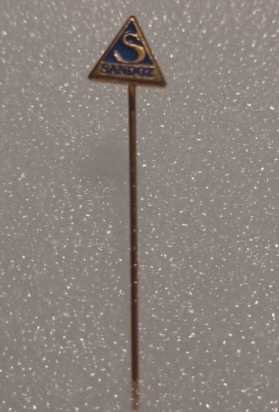 SANDOZ Pharmaceutical small vintage triangle stick pin badge LSD Albert Hofmann