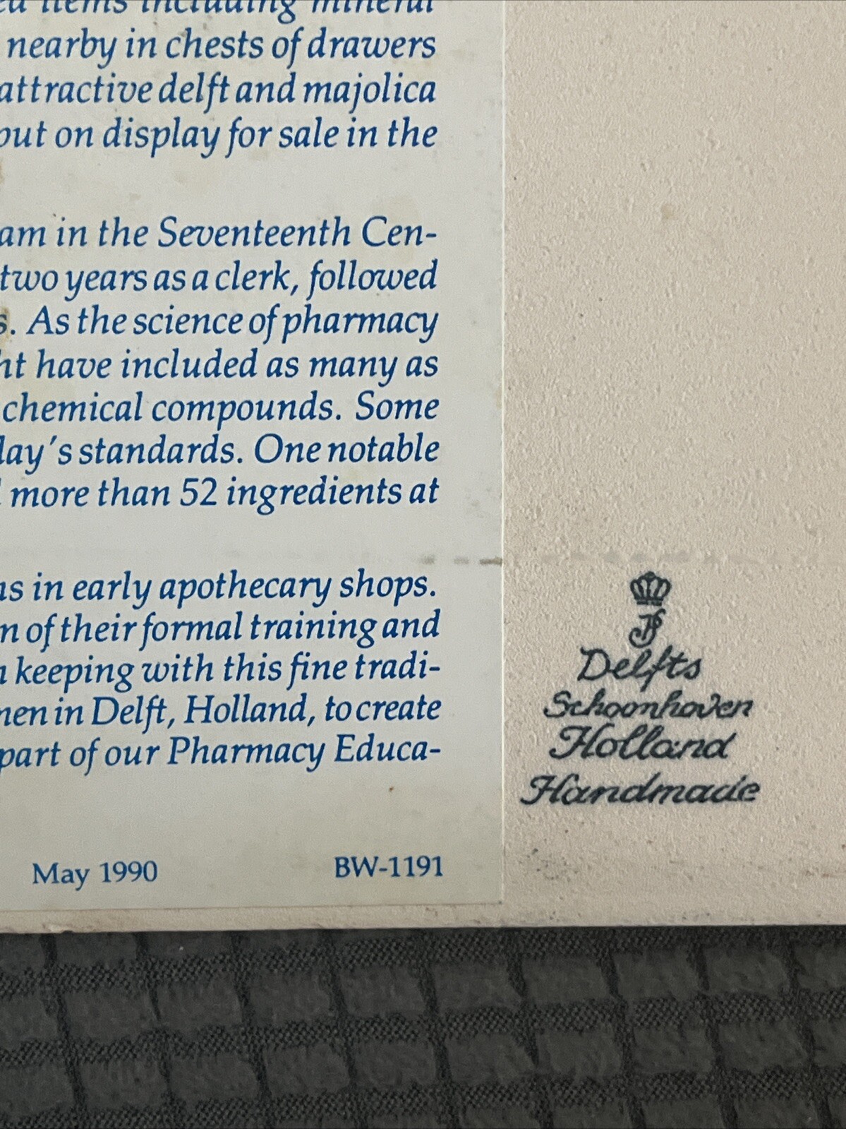 1990 Vintage Blue Delfts Tile 6×6”
