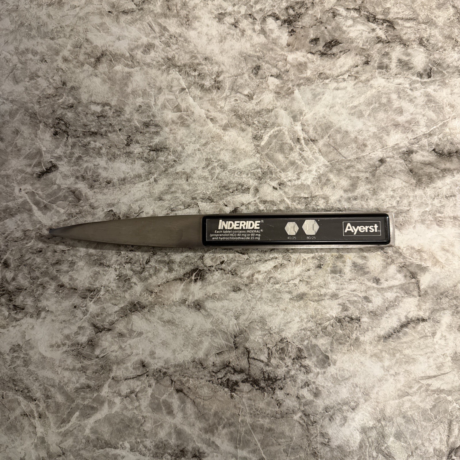 Pharmaceutical Drug Rep 8″ Inderal Tablet Ayerst Letter Opener