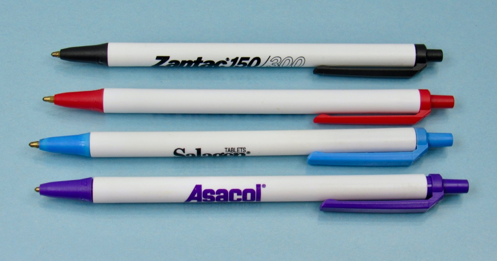 Lot of 4 BIC PENS Drug Rep Pharmaceutical Promo Asacol Salagen Vancenase Zantac