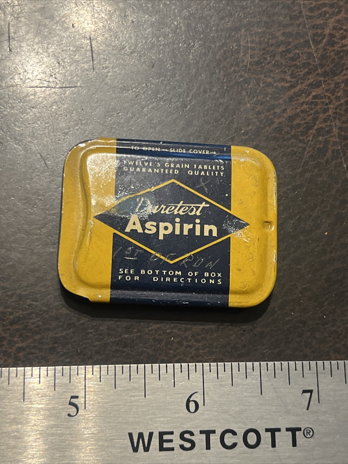 Vintage Early Medical Medicine Tin Puretest Aspirin Rexall Drug Stores