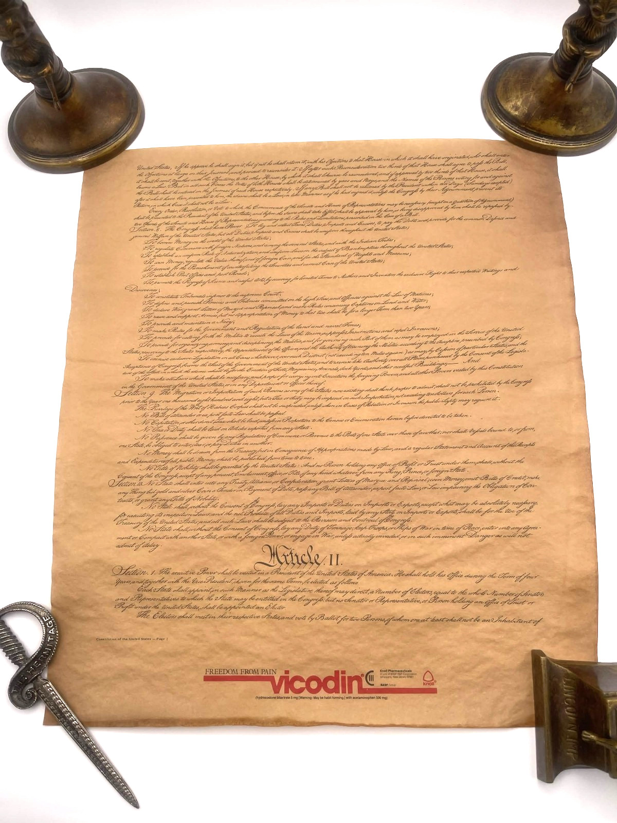 Vicodin US Constitution Replica 4-Page Promo Mailer w/ packaging