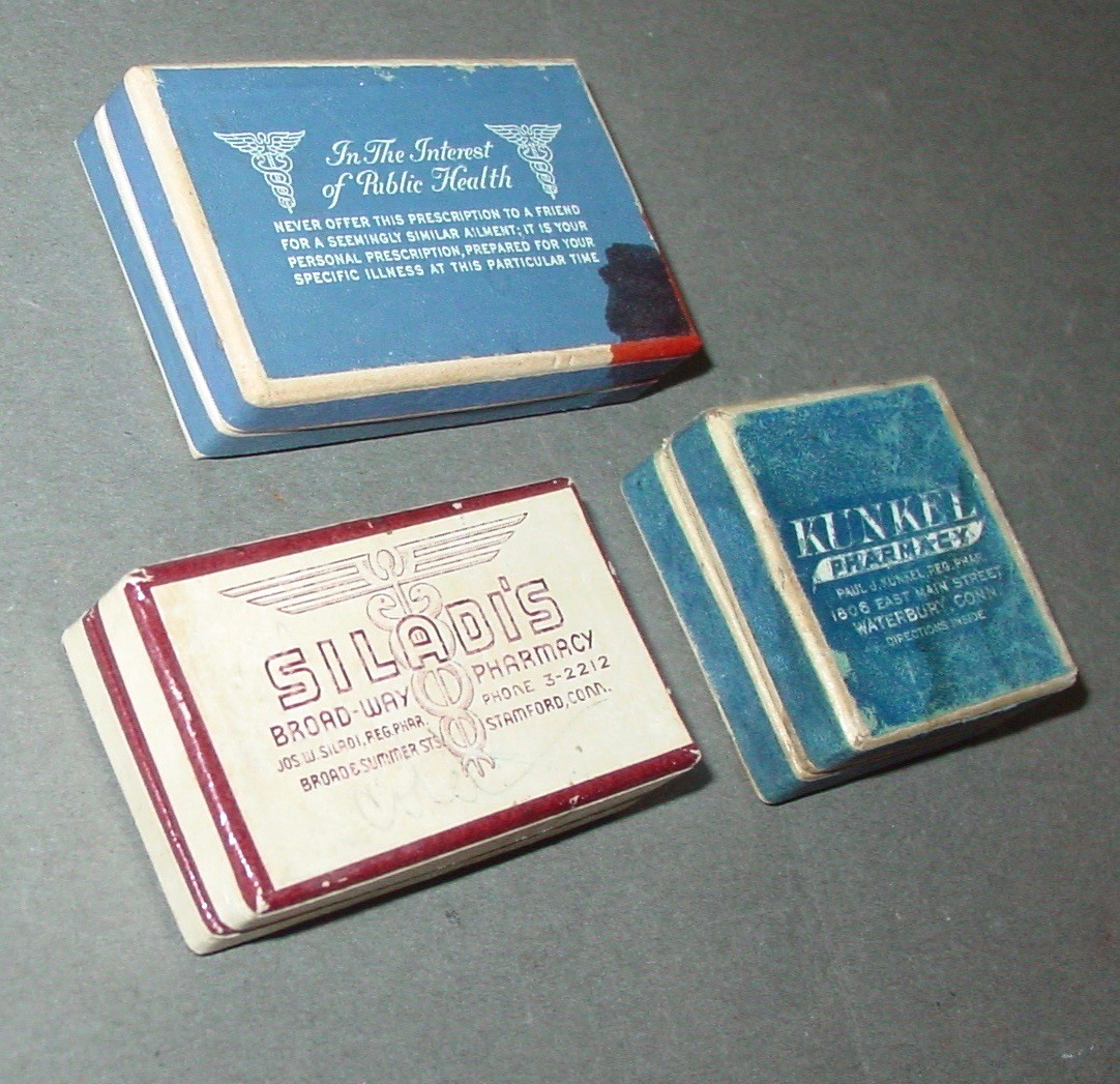 3 Vintage Cardboard Paper PHARMACY Prescription Drug Hinged Pill Box Mix Lot USA
