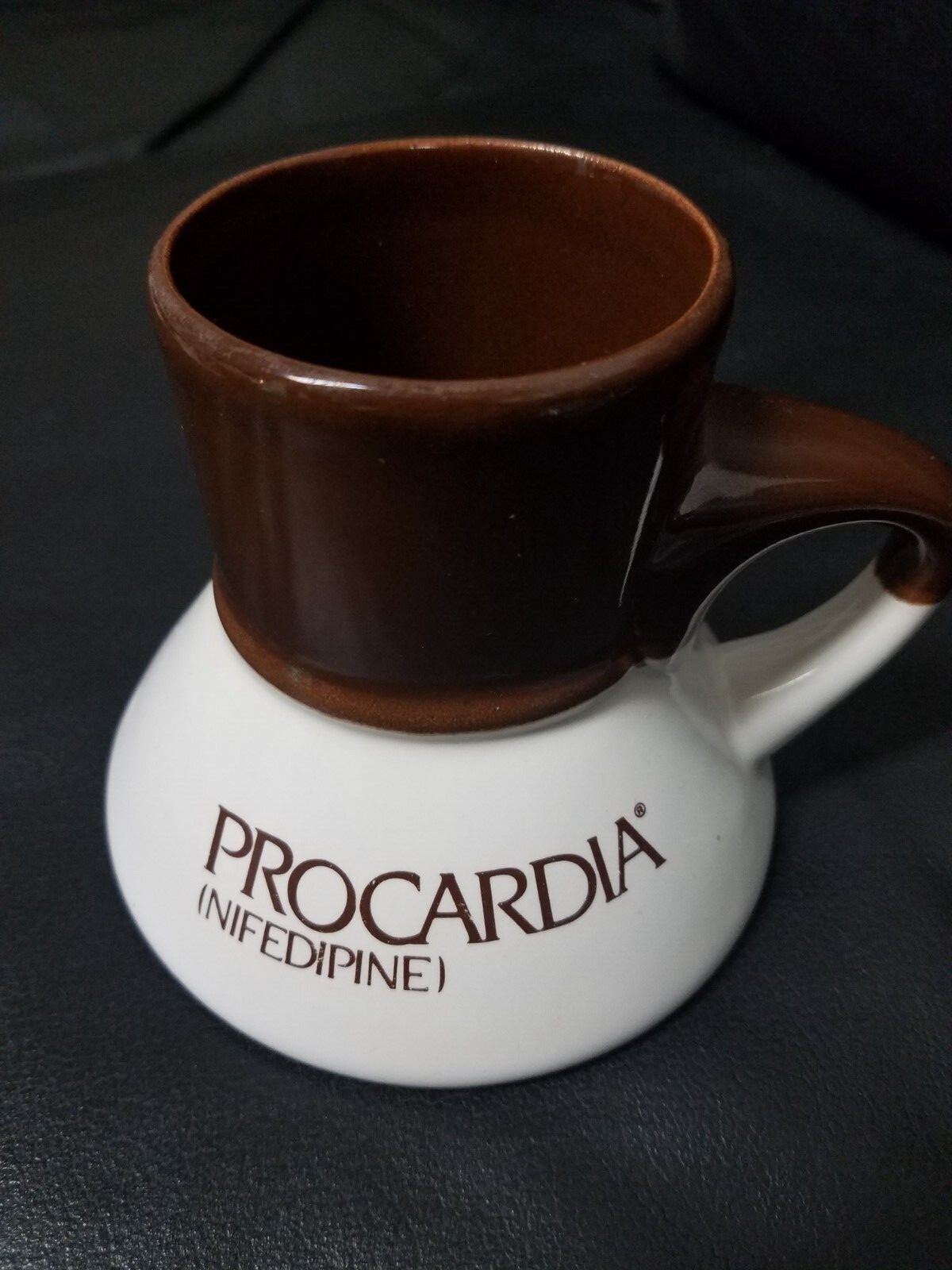 1970’s Pharmaceutical Procardia (Nifedipine) Brown and Beige Two Tone Mug