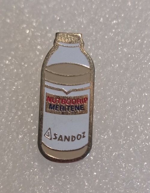 SANDOZ Pharmaceutical nutrodrip pin badge LSD Albert Hofmann rare