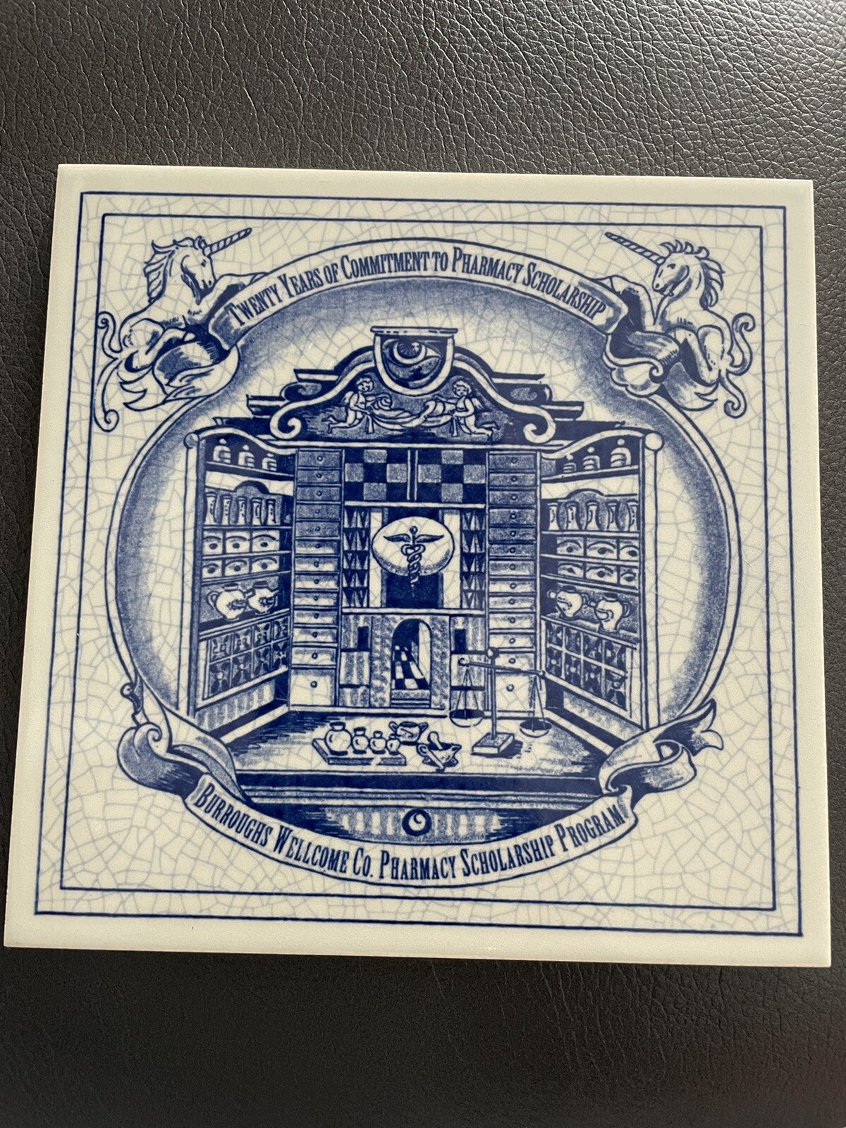 Vintage Blue Delfts Burroughs Wellcome Co Pharmacy Hanging Tile Scholarship 1993