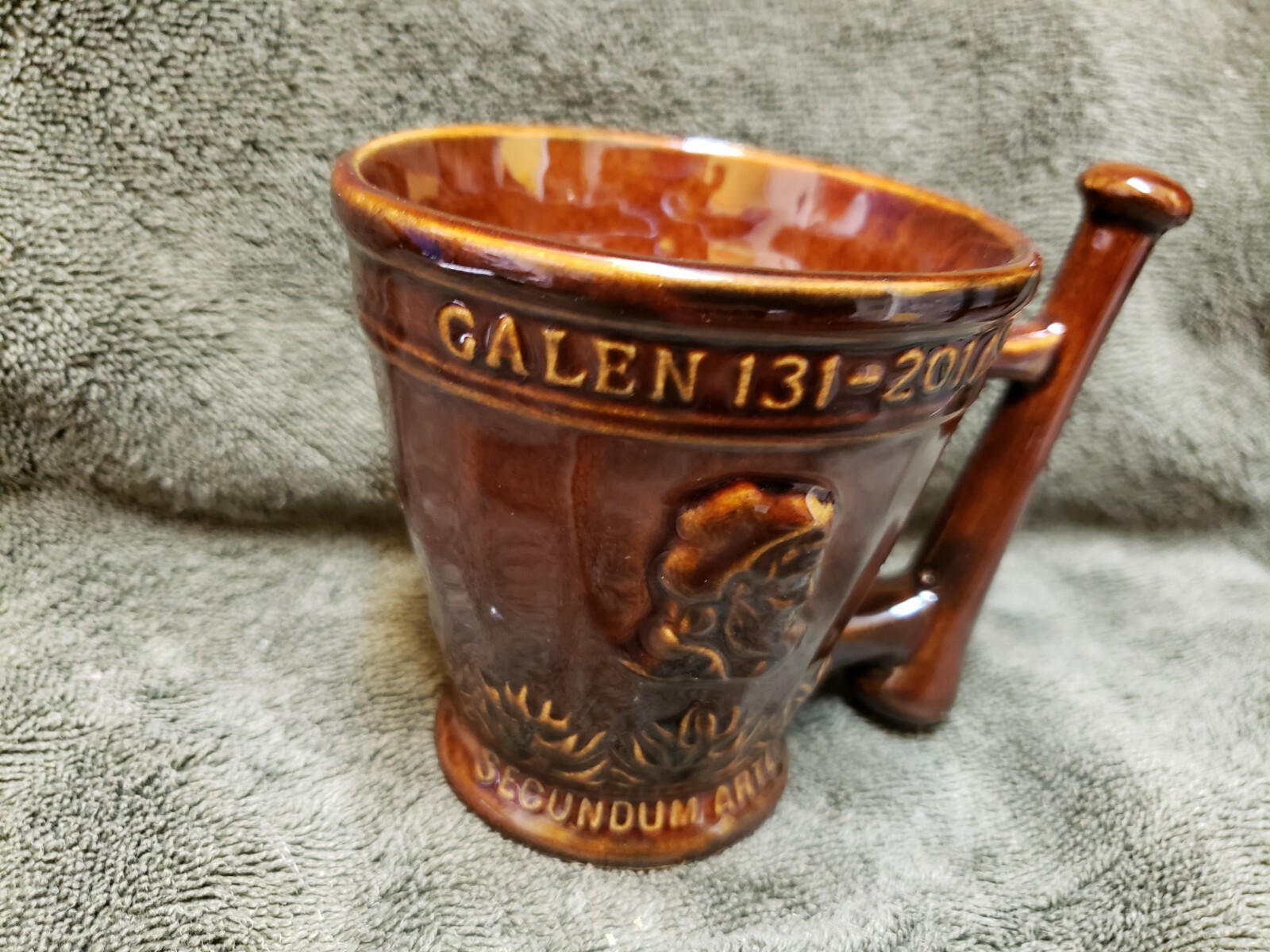 Schering Rx Galen 131-201 AD Coffee Tea Mug Cup Brown Mortar Pestle Ceramic