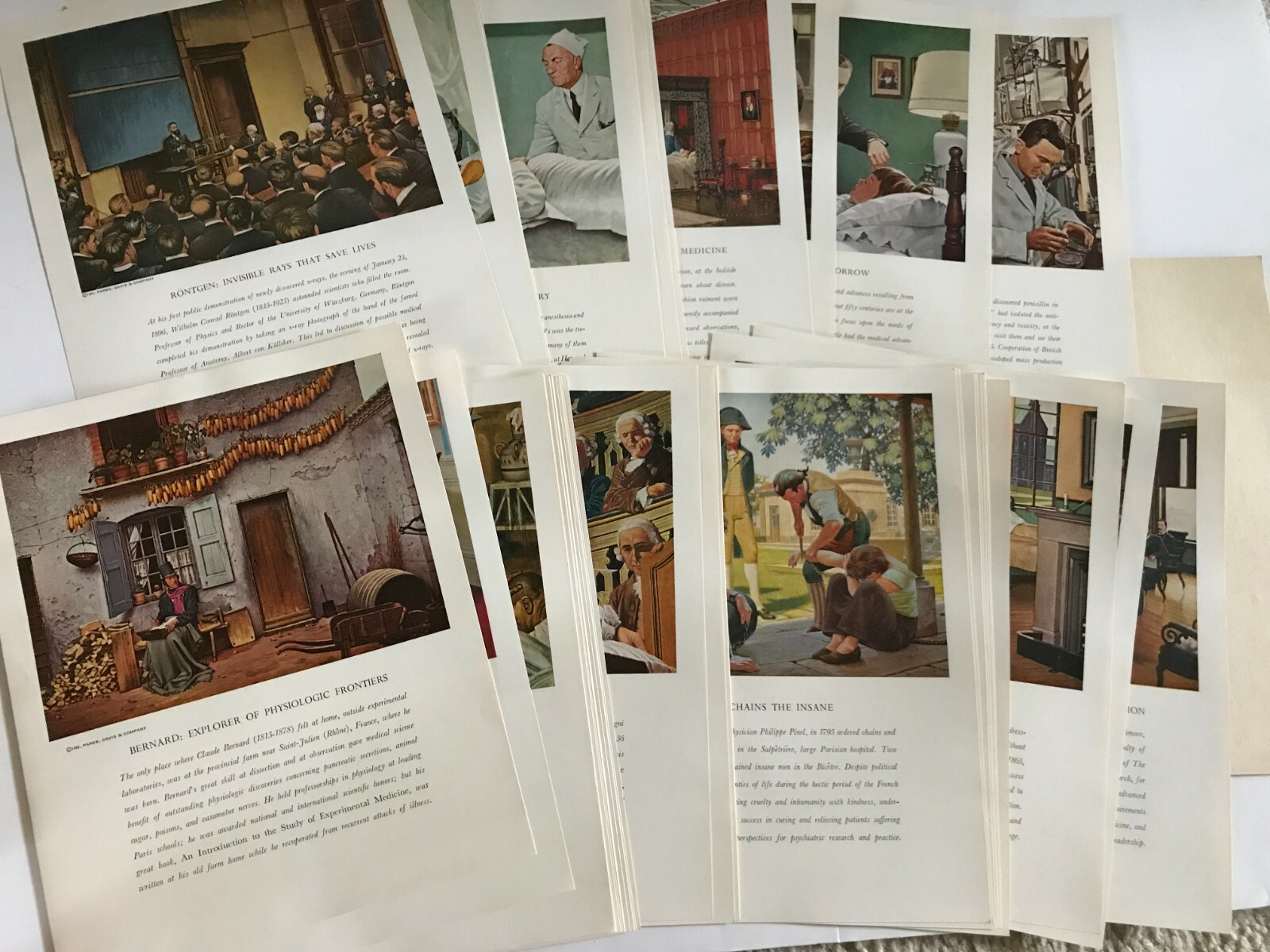 Vintage perfect PARKE-DAVIS “GREAT MOMENTS In MEDICINE” 45 PRINTS complete set