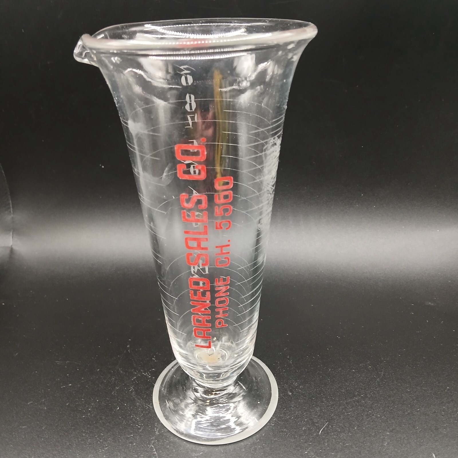 Vintage Advertising Apothacary 8 0z Glass Etched Laboratory Beaker-Larned Sales