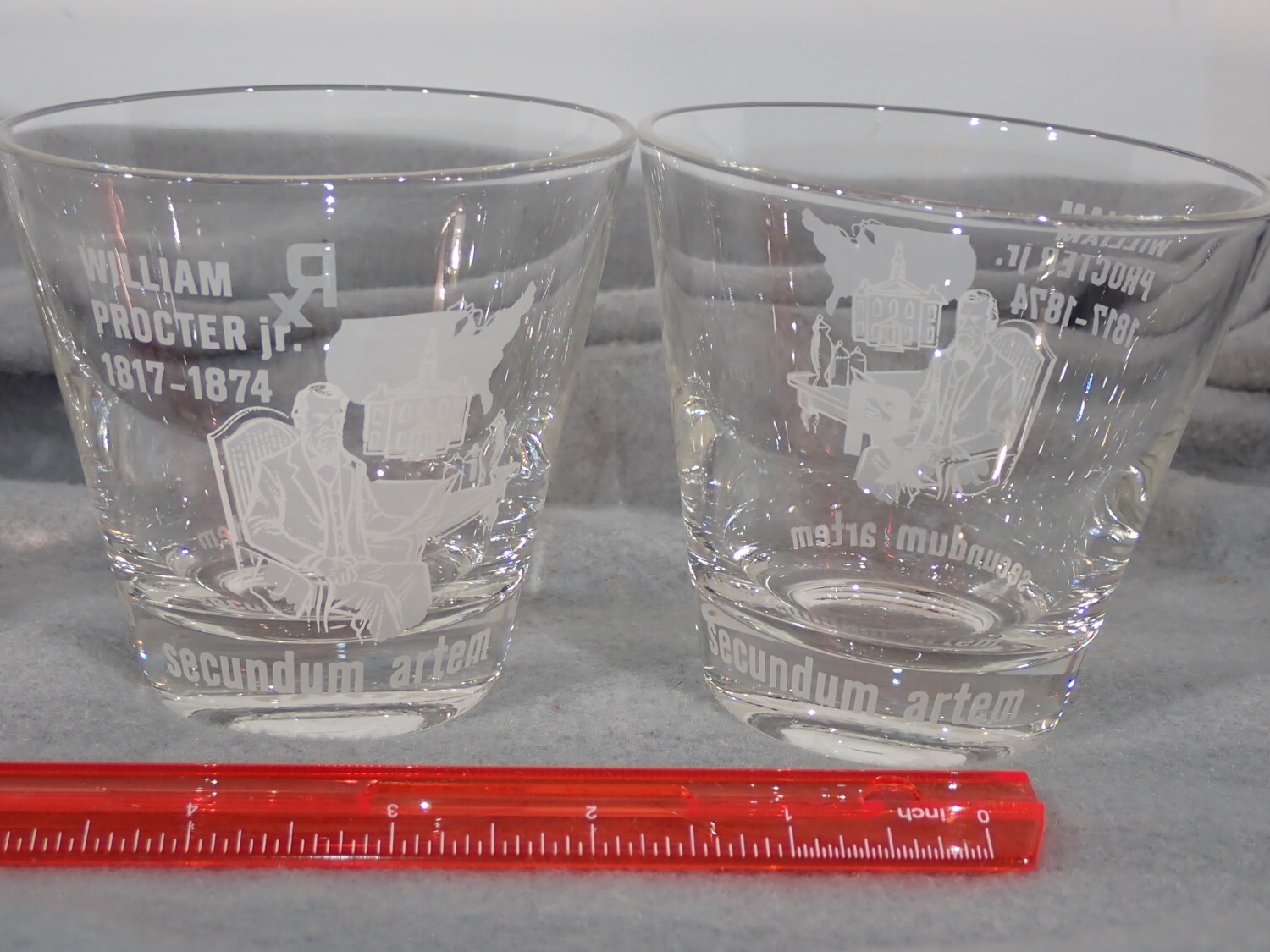 William Proctor Jr RX Secundum Artem Etched Barware Glass Set Of 4 FLAWLESS