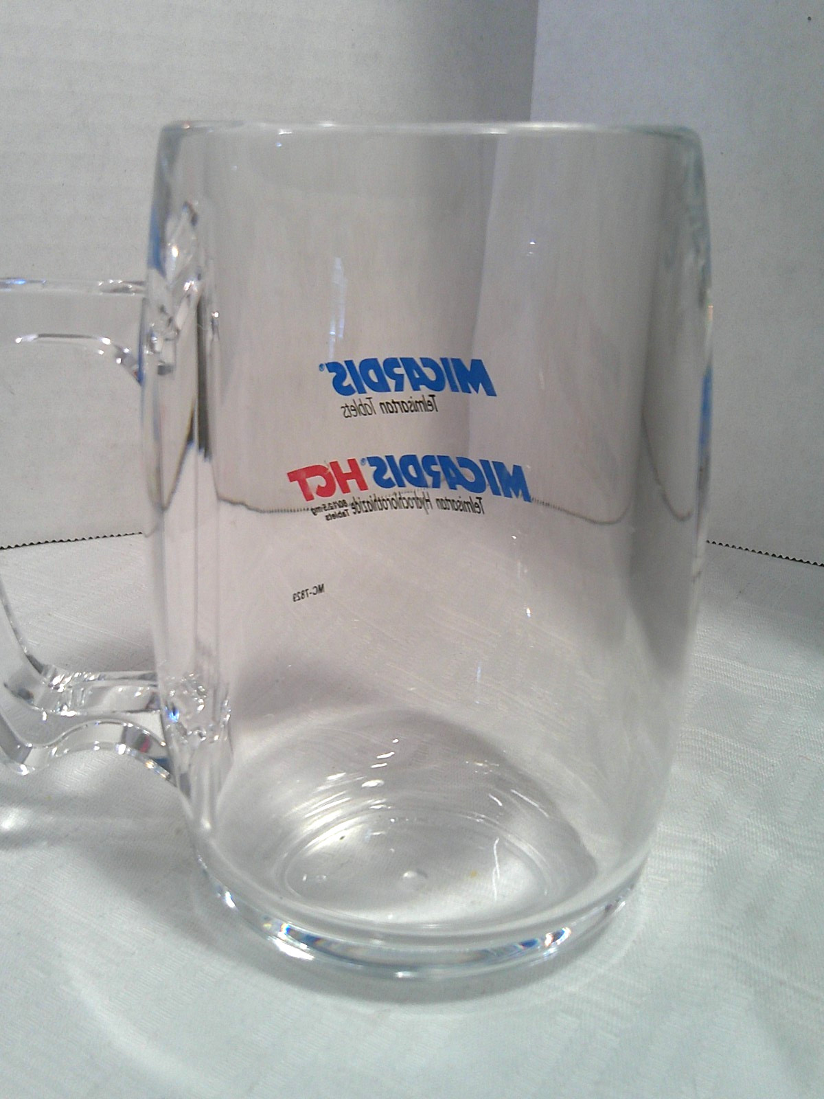 Drug Rep Promo Mug, Micardis Tablets, Clear Plastic, 5″ High, Made in USA