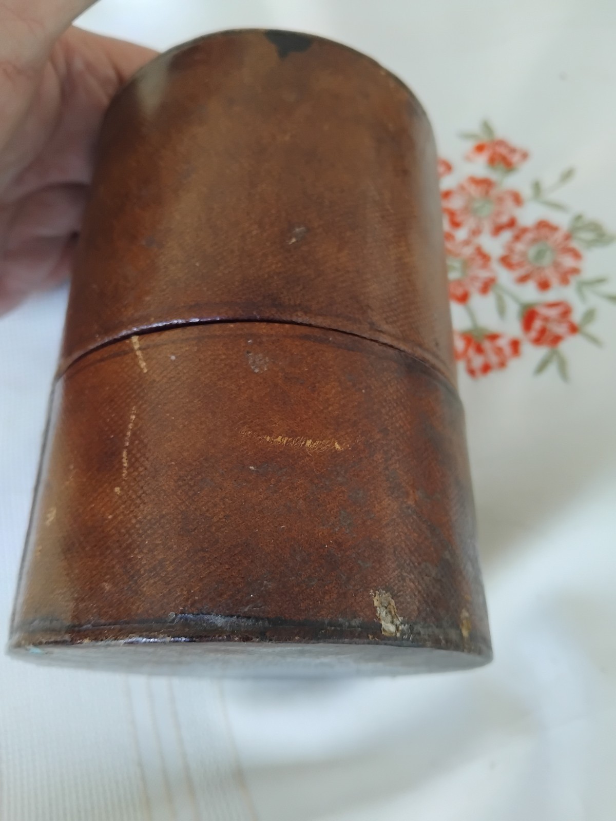 Antique Victorian Glass POMADE Jar in Original Leather Holder