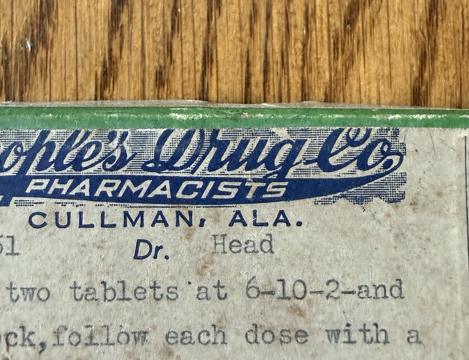 Vintage Cullman Alabama Pill Box Medical Pharmacy People’s Drug Co. 1944 WW2