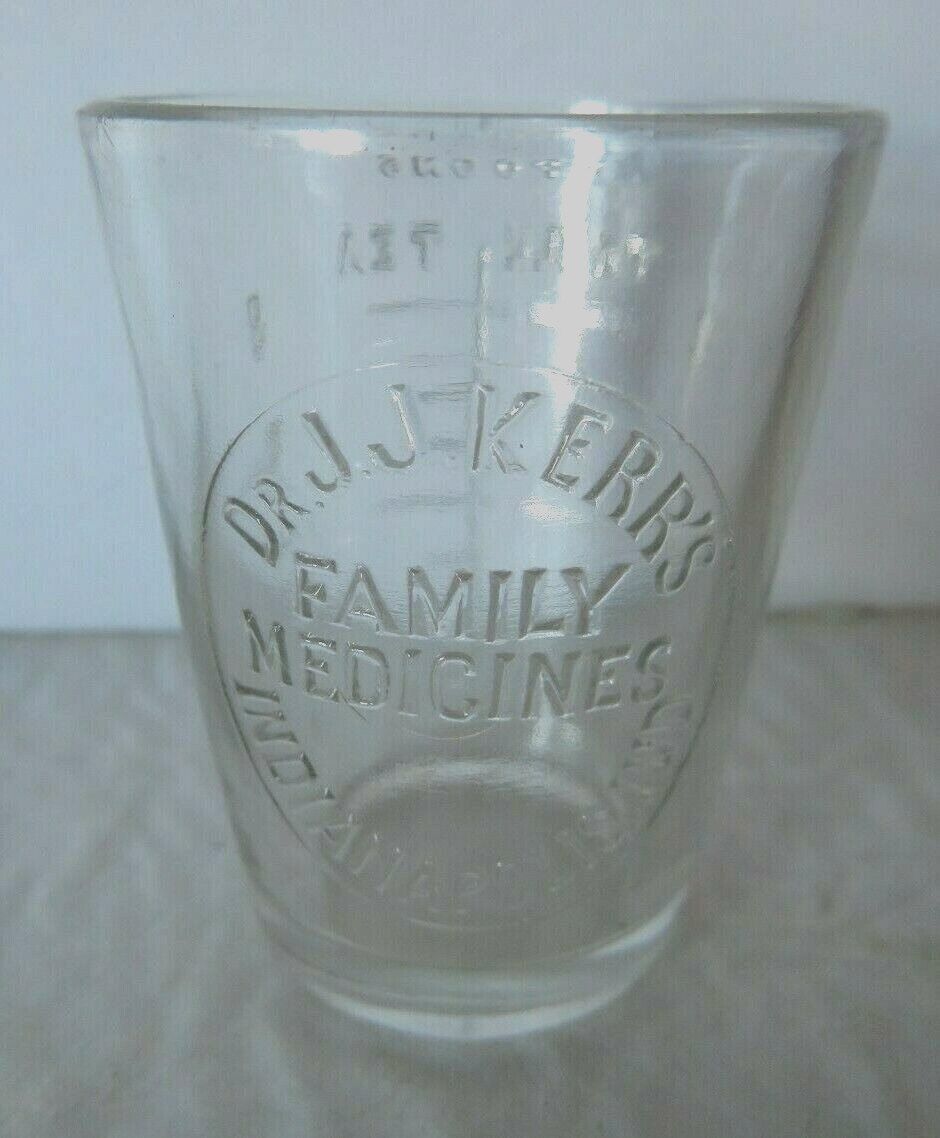 Dr JJ Kerr’s Family Medicine Dosage Cup Indianapolis Indiana Clear Glass Rare