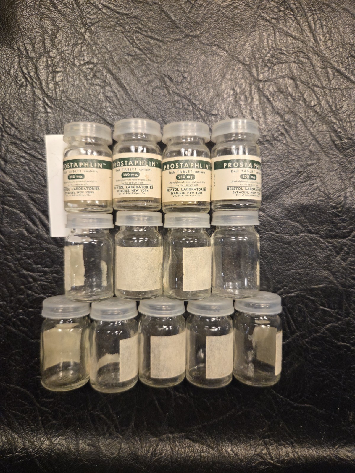 Lot Of 13 Clear Glass Empty Medicine Sample Vials Medical Pharmacy Bristol Labs