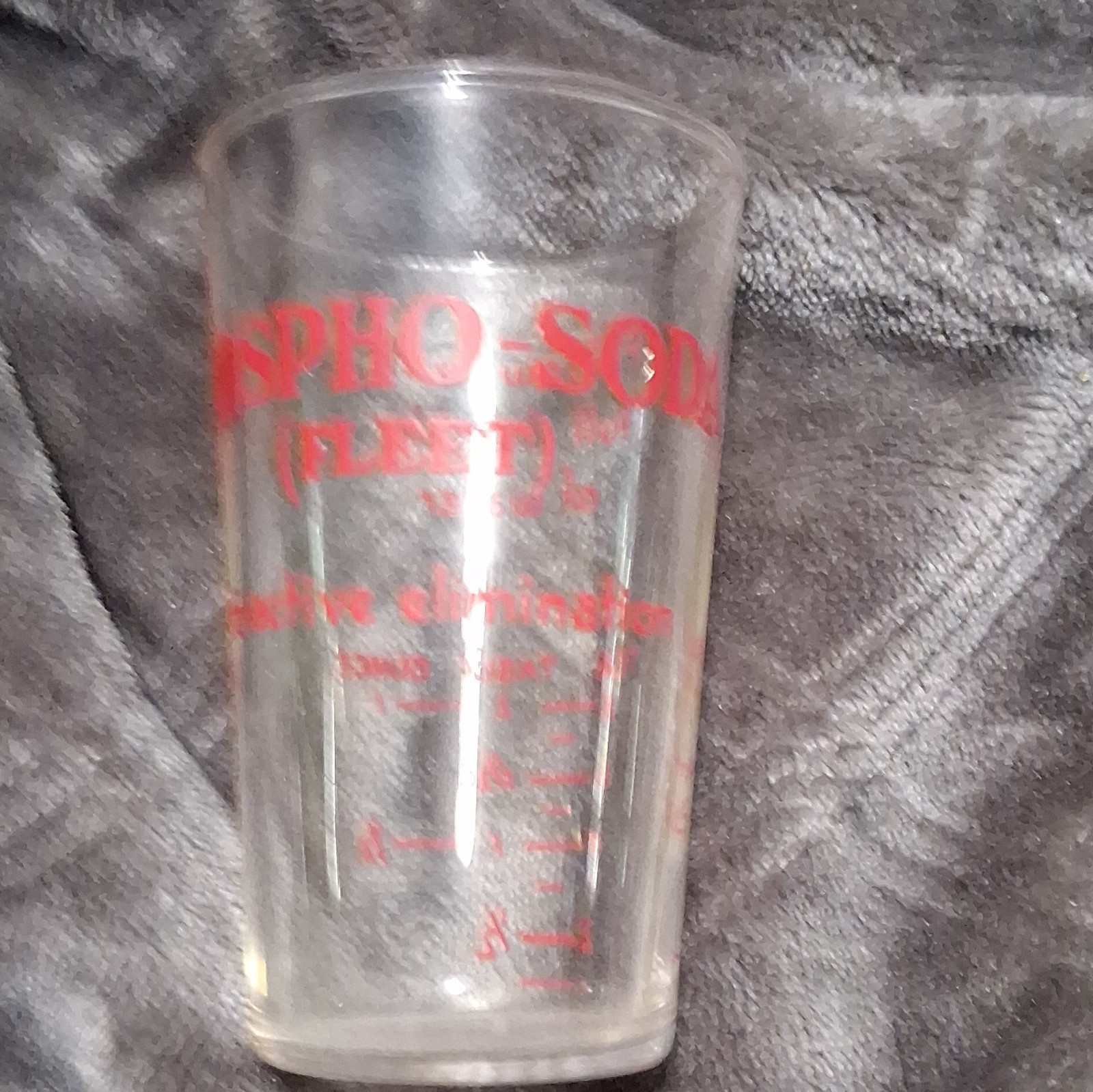 Fleet Phospho-Soda Glass Dosage Measuring Medicine Cup, Red Lettering Markings