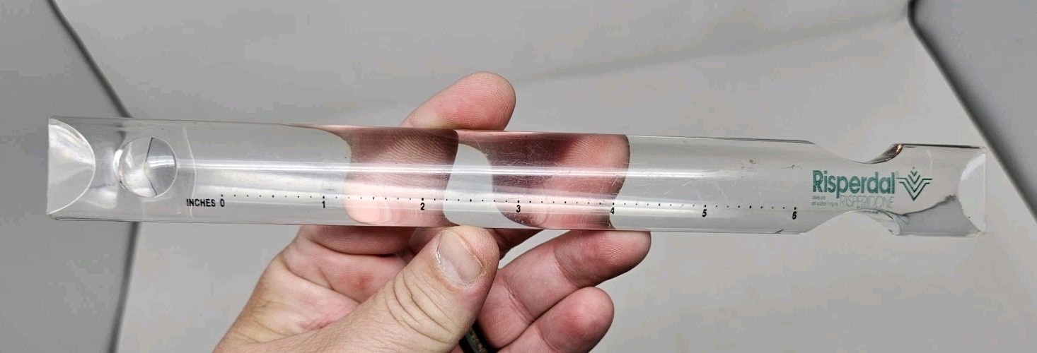 VTG Risperdal Risperidone Drug Rep Swag Hard Plastic Acrylic Magnifying Ruler