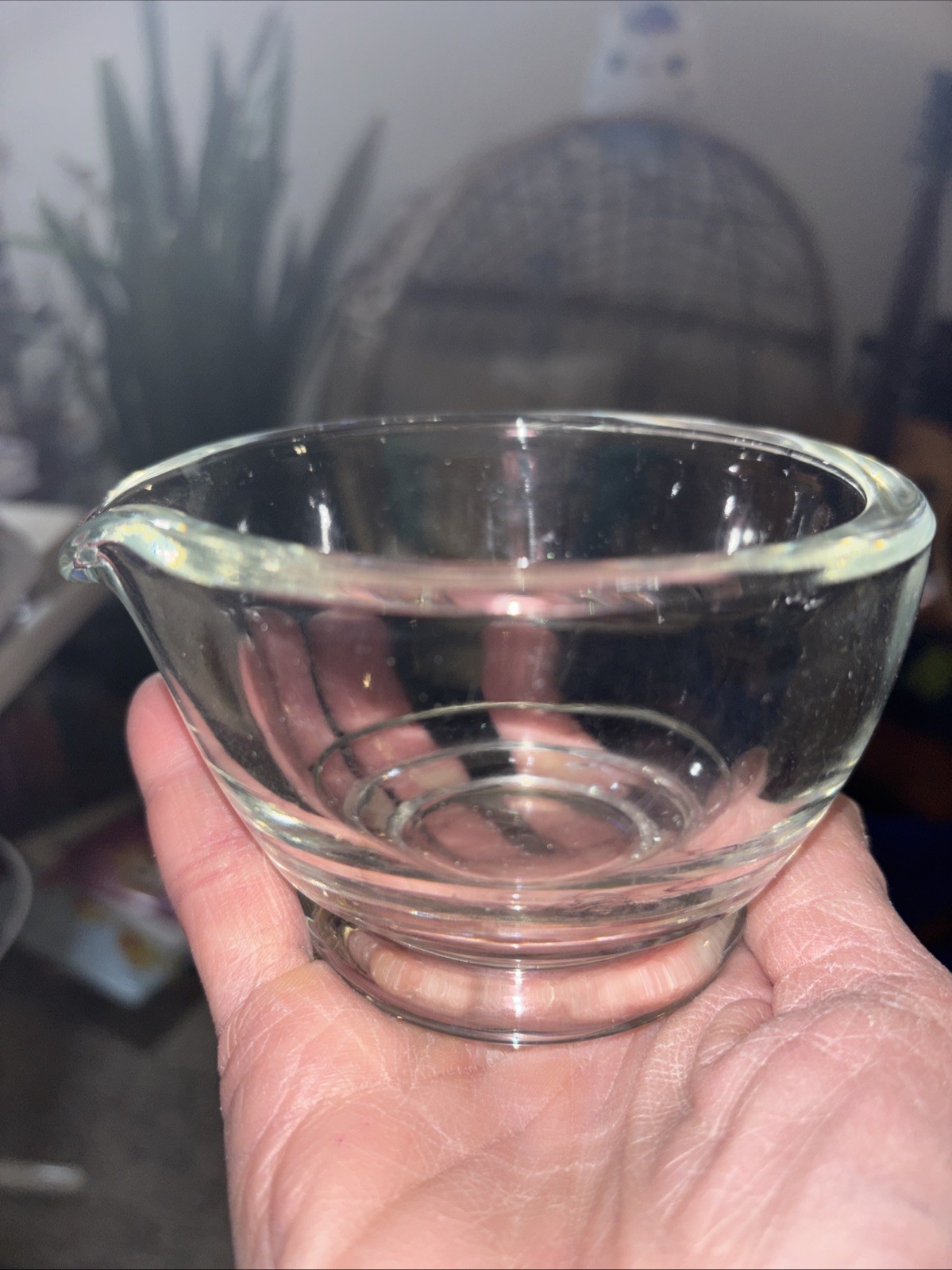 Vintage 4 Oz Glass Mortar w/ Pouring Lip Thick Glass Marked