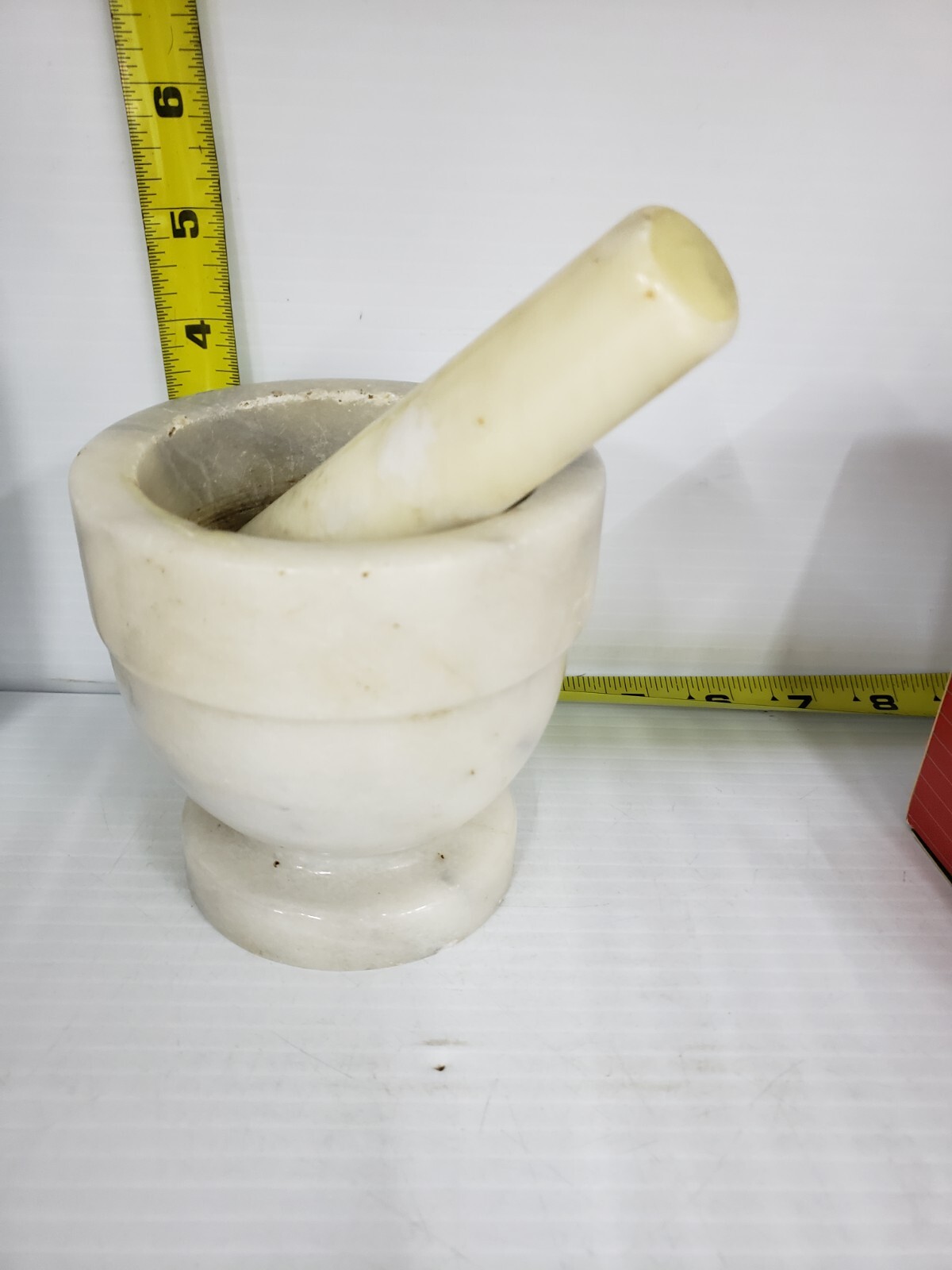 Vintage Marble Mortar And Pestle Footed White Gray Apothecary Drug Store
