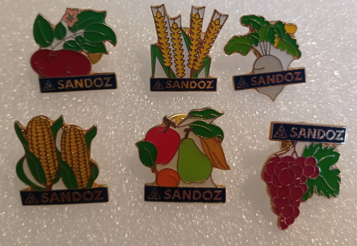 SANDOZ Pharmaceutical agro set pin badge LSD Albert Hofmann rare