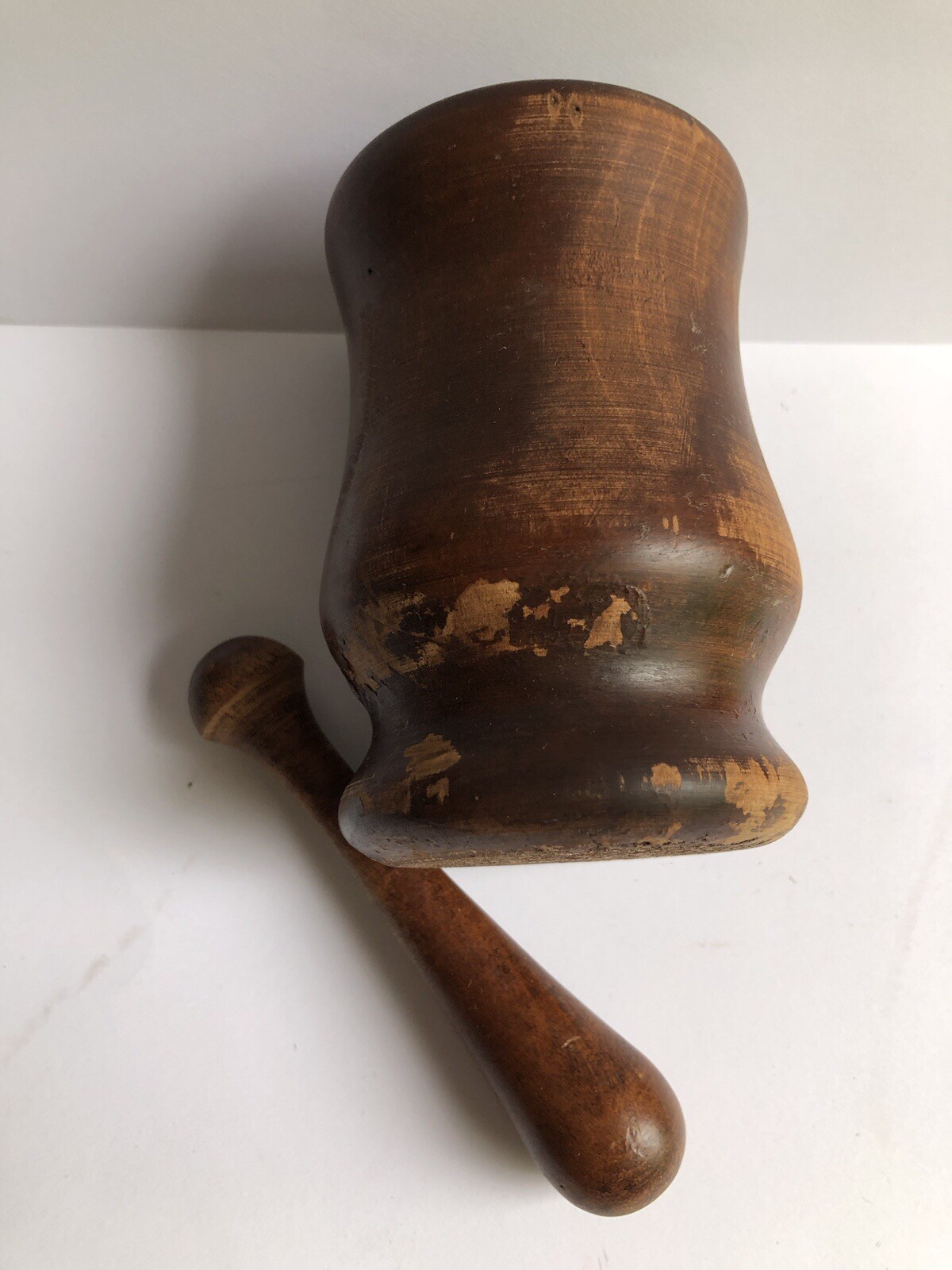 Small Mortar & Pestle 4″ Turned Wood Apothecary Pharmacist Grinder Crusher