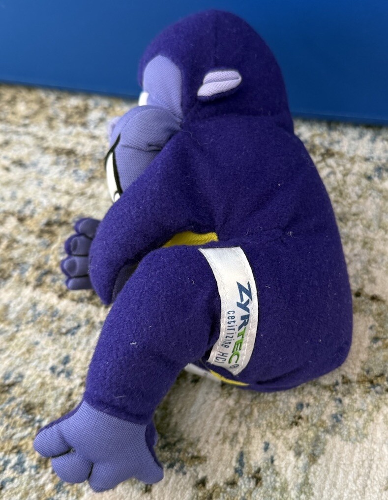 VTG ZYRTEC Purple Plush Gorilla Monkey Stuffed Toy Pharmaceutical Advertisement