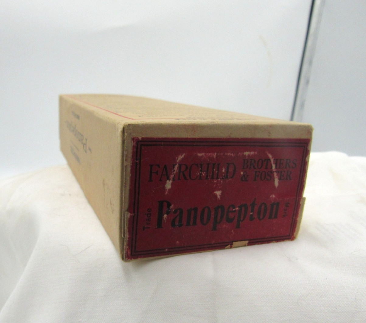 BW – 1900’s Fairchild Bros & Foster NY Panopepton 7 ” Clear Medicine bottle BOX