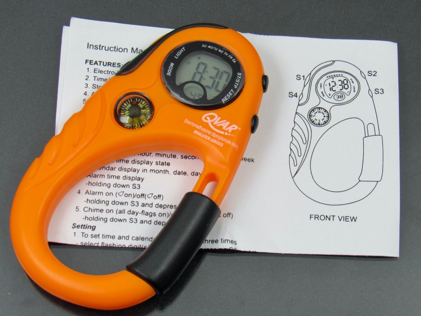 Qvar Carabiner Digital Watch Compass Stopwatch Drug Rep Pharmaceutical Promo
