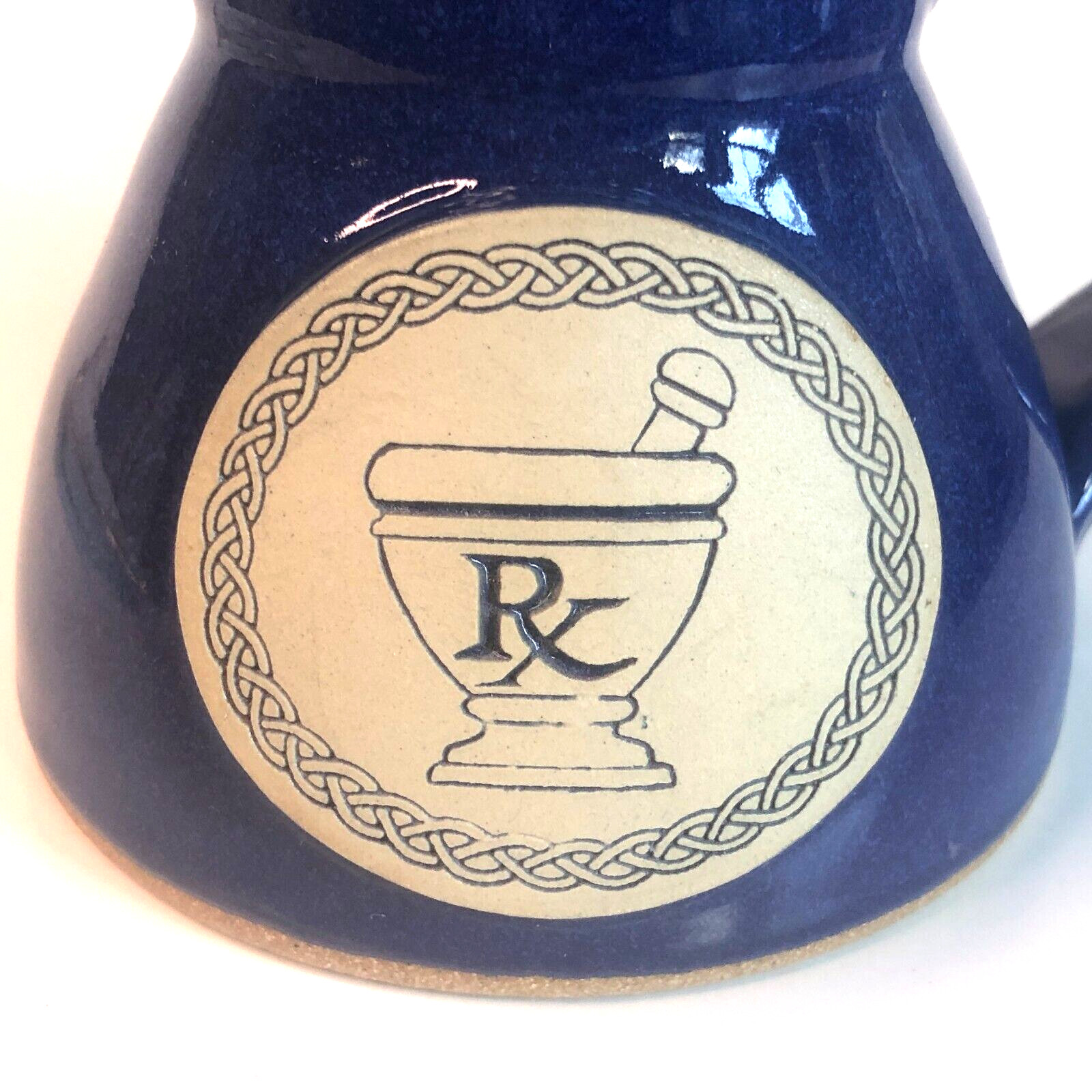 Clayton Stoneware RX Pharmacy Pharmacist Coffee Mug Pottery Cobalt Blue No Spill