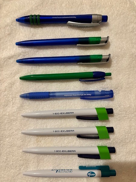VINTAGE LOT NINE (9) PFIZER DRUG PROMO PENS: CELEBREX, EXUBERA, DIFLUCAN, GEODON