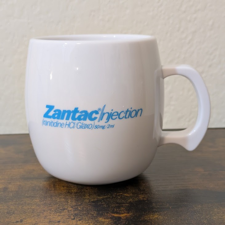 Zantac Injection Coffee Cup Glaxo Pharmaceutical Drug Advertising Plastic Mug