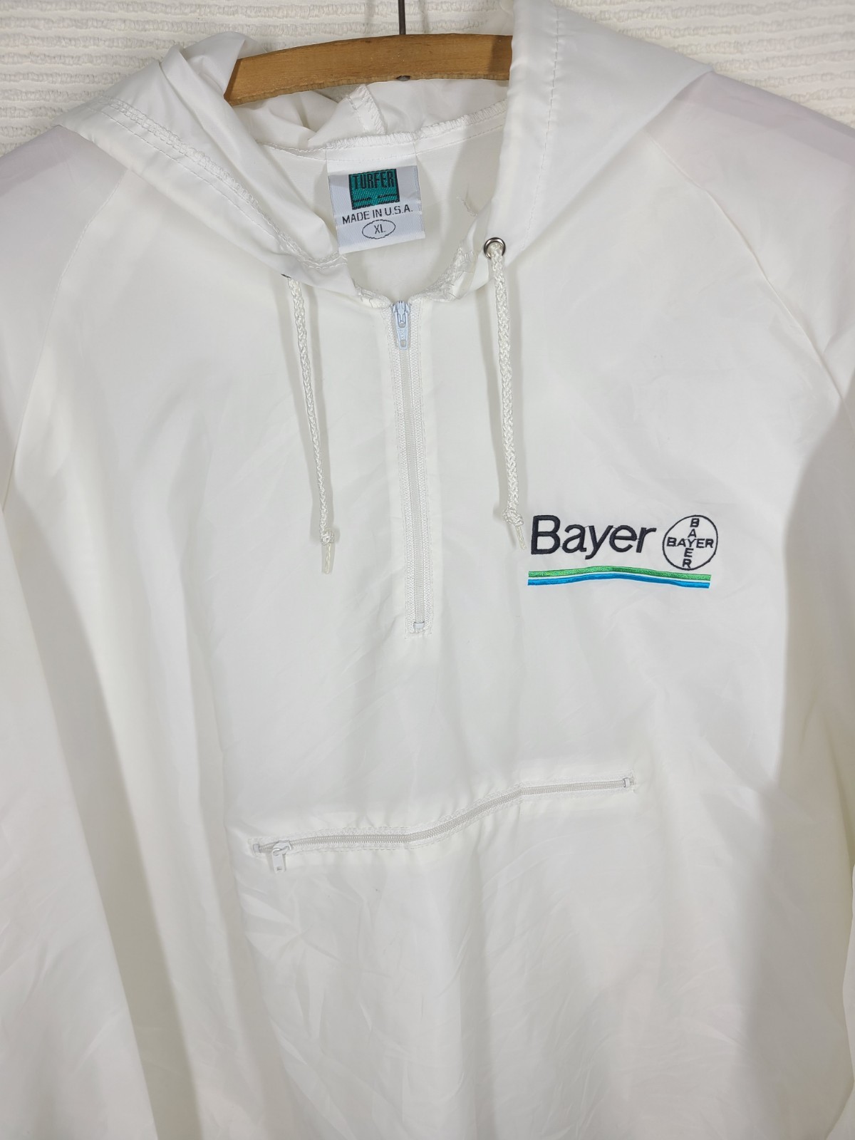 Vtg Bayer Drug Nylon Anorak XL Big Pharma Rep Merch USA Quarter Zip Hood Rare