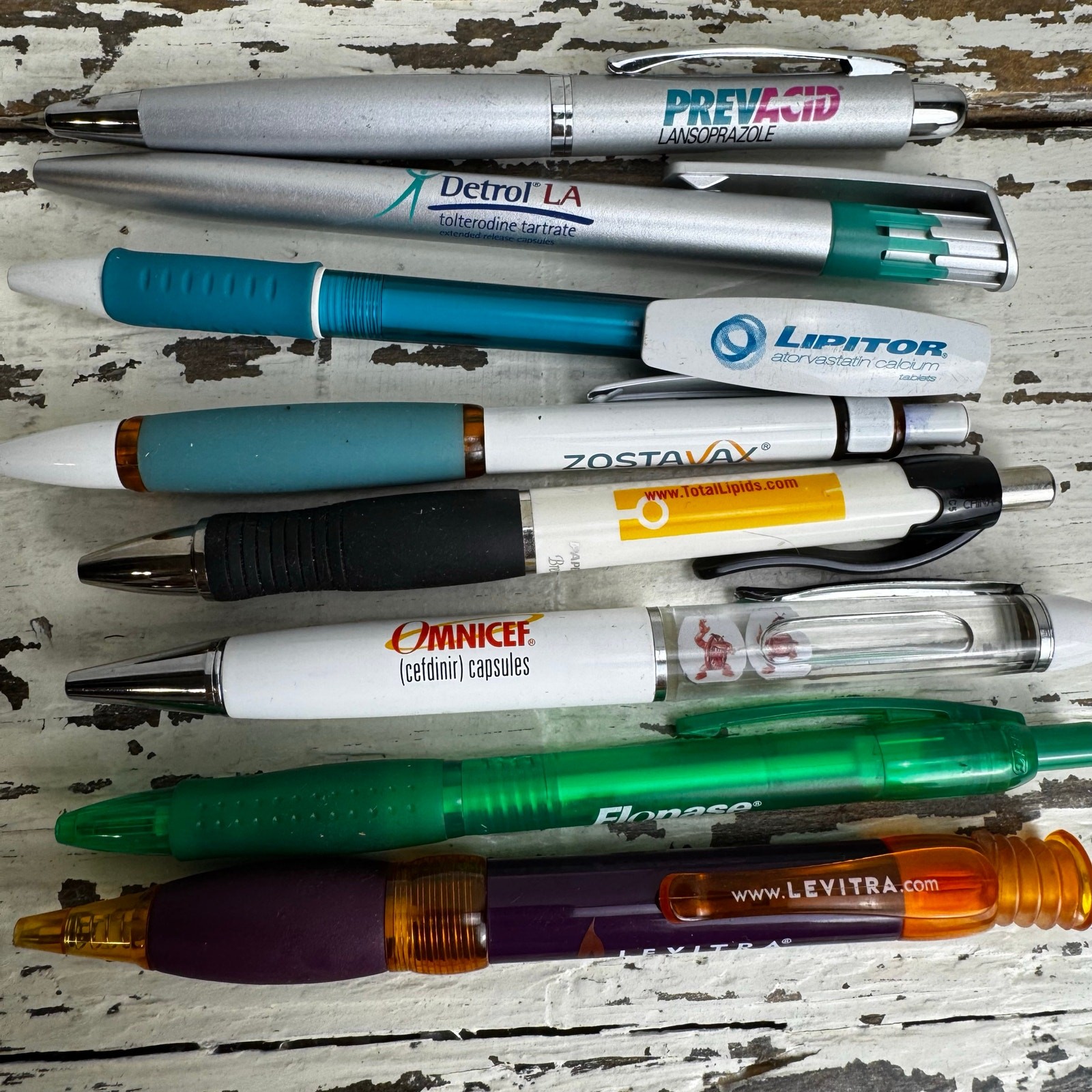 Pharmaceutical Drug Rep Pen Lot Bundle of 8 Ink Pens Flonase Detrol Prevacid