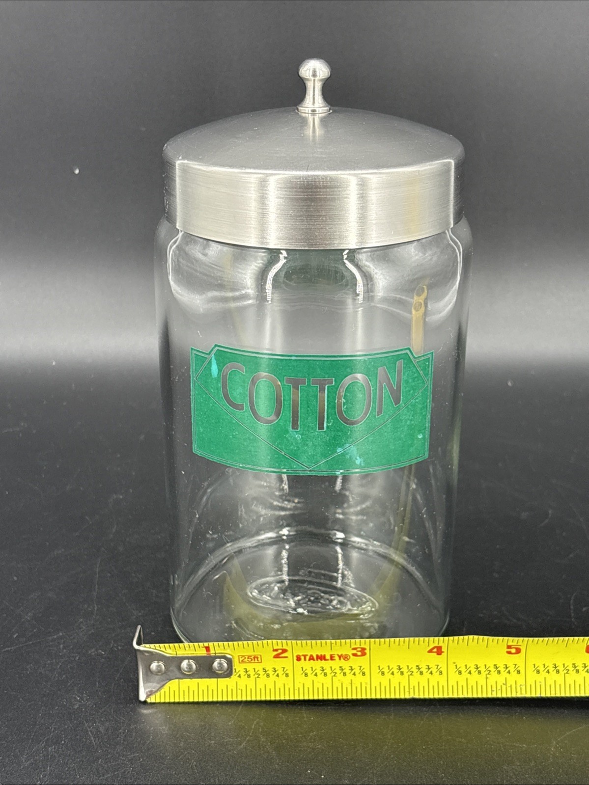 Vintage Profex Medical Office Apothecary Jar With Lid Art Deco Cotton Green