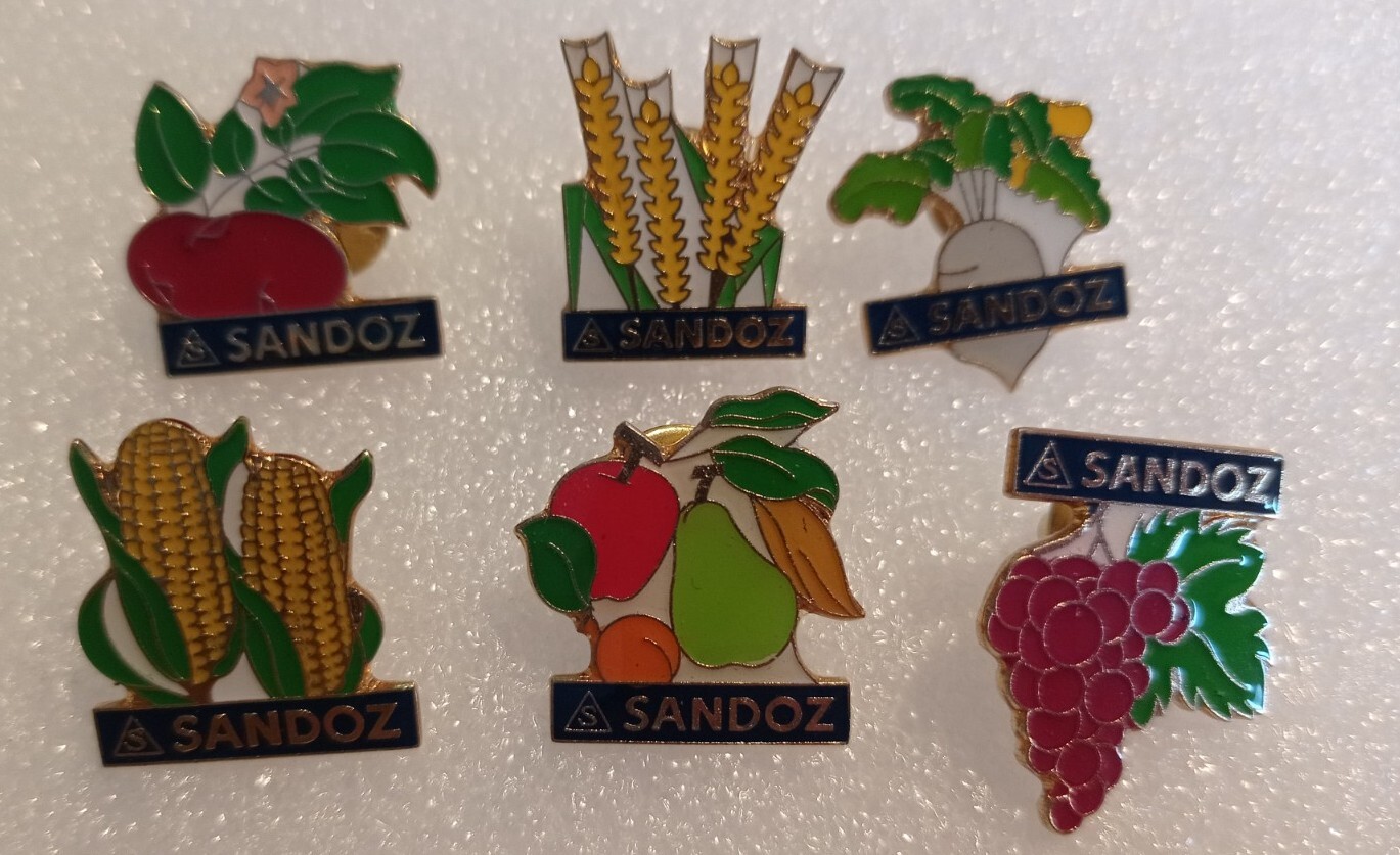 SANDOZ Pharmaceutical agro set pin badge LSD Albert Hofmann rare