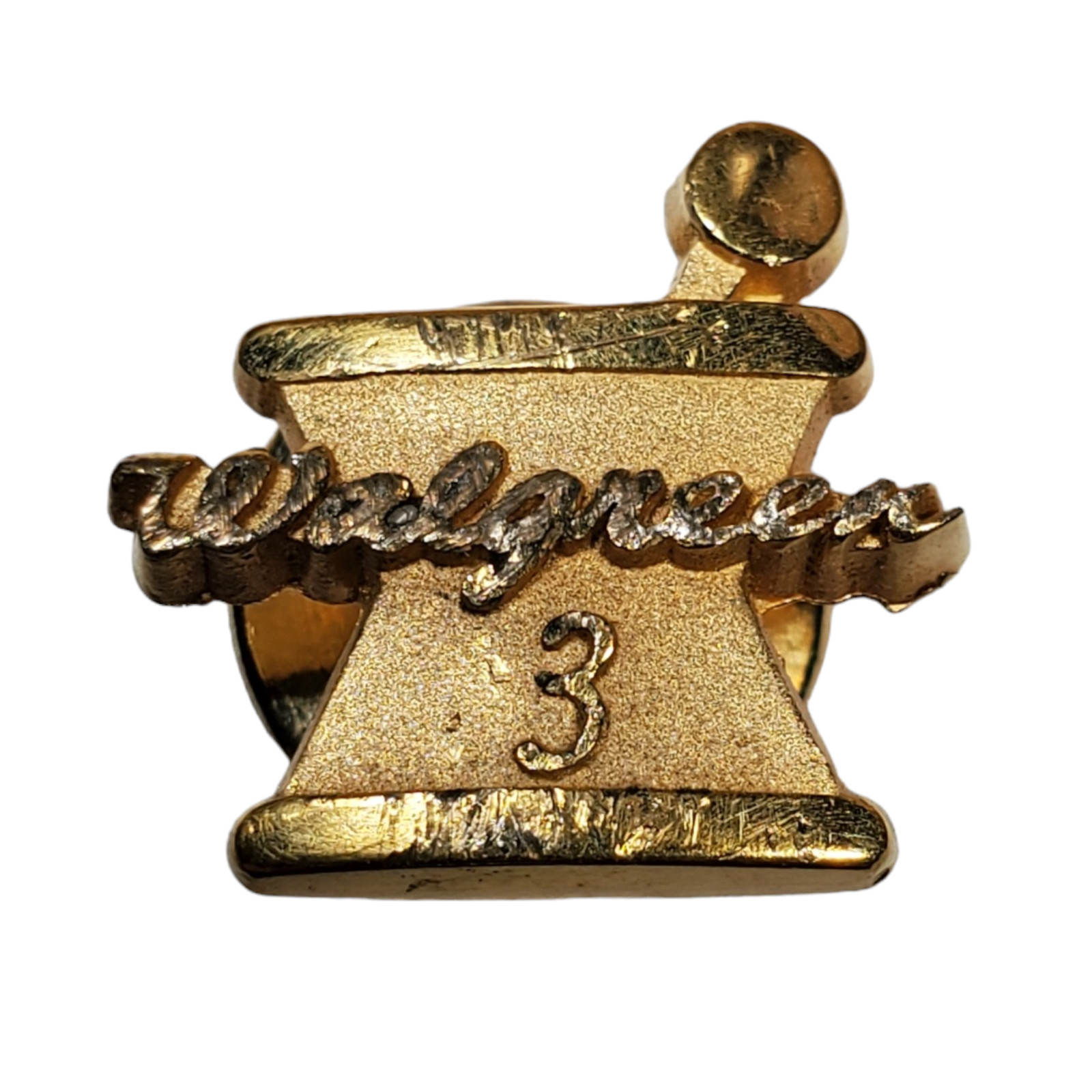 Walgreens Pharmacy 3 Year Service Lapel Pin Gold-Tone Mortar Pestle Logo