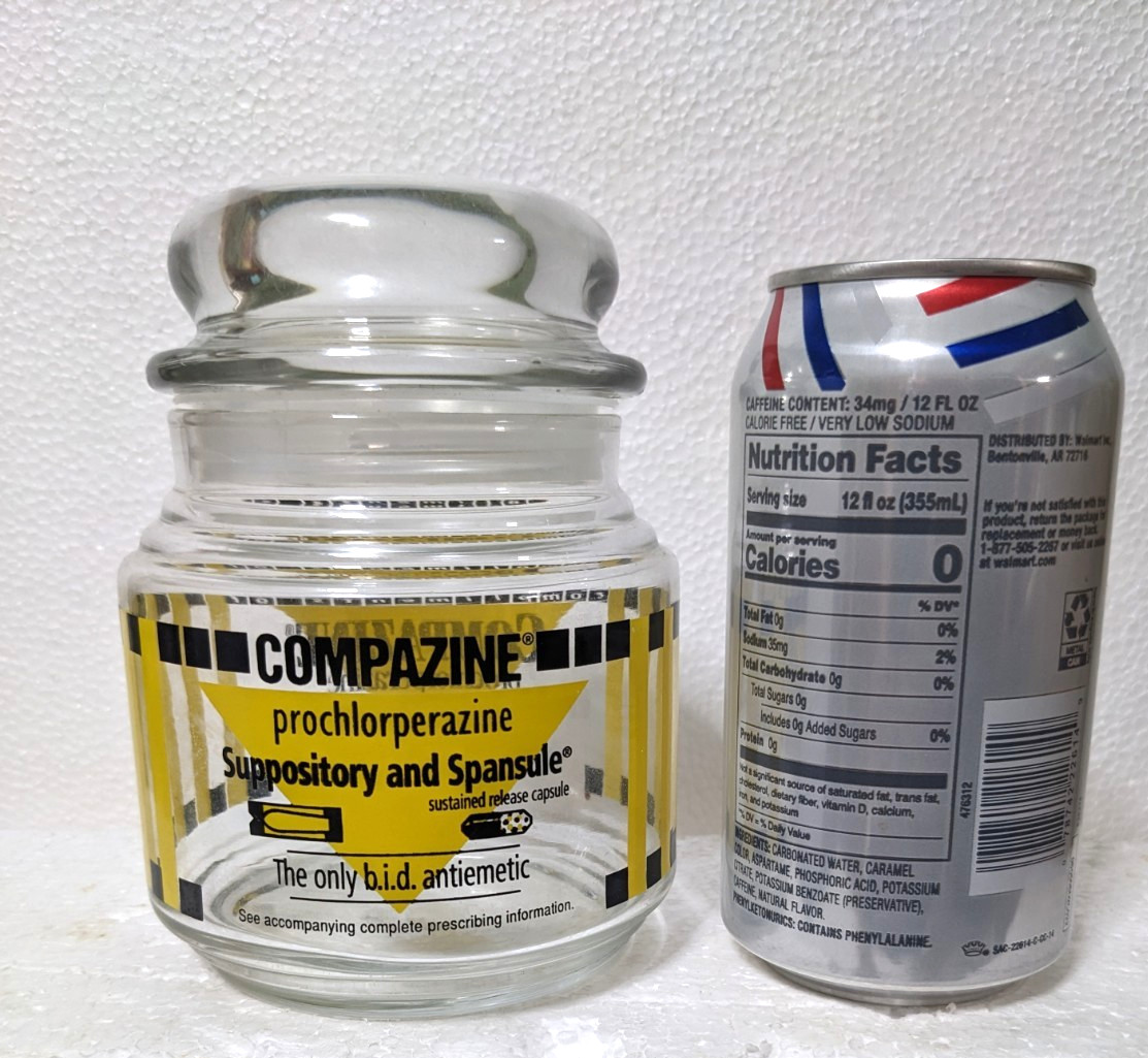 Compazine Glass Apothecary Jar Canister Pharmaceutical Rep Discontinued Empty