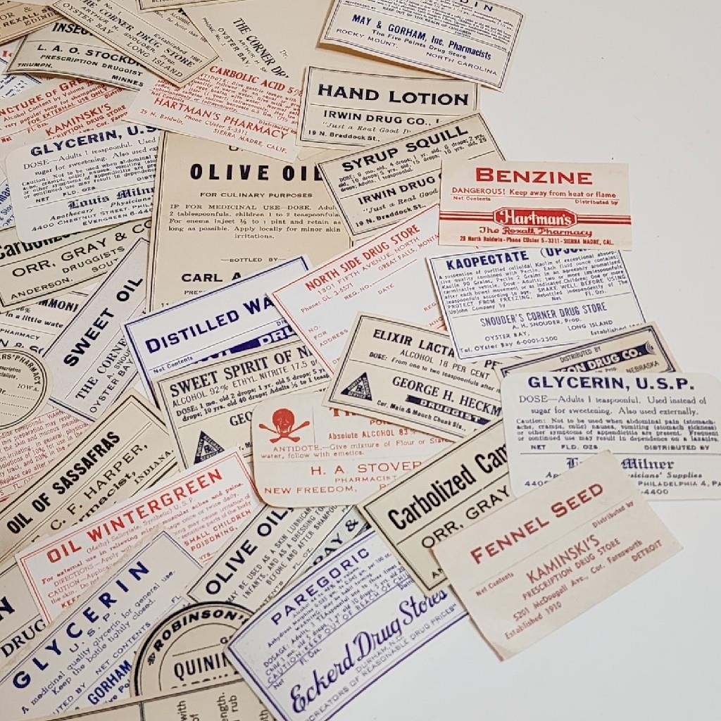 100 vintage medicine bottle labels pharmacy labels many different kinds T23