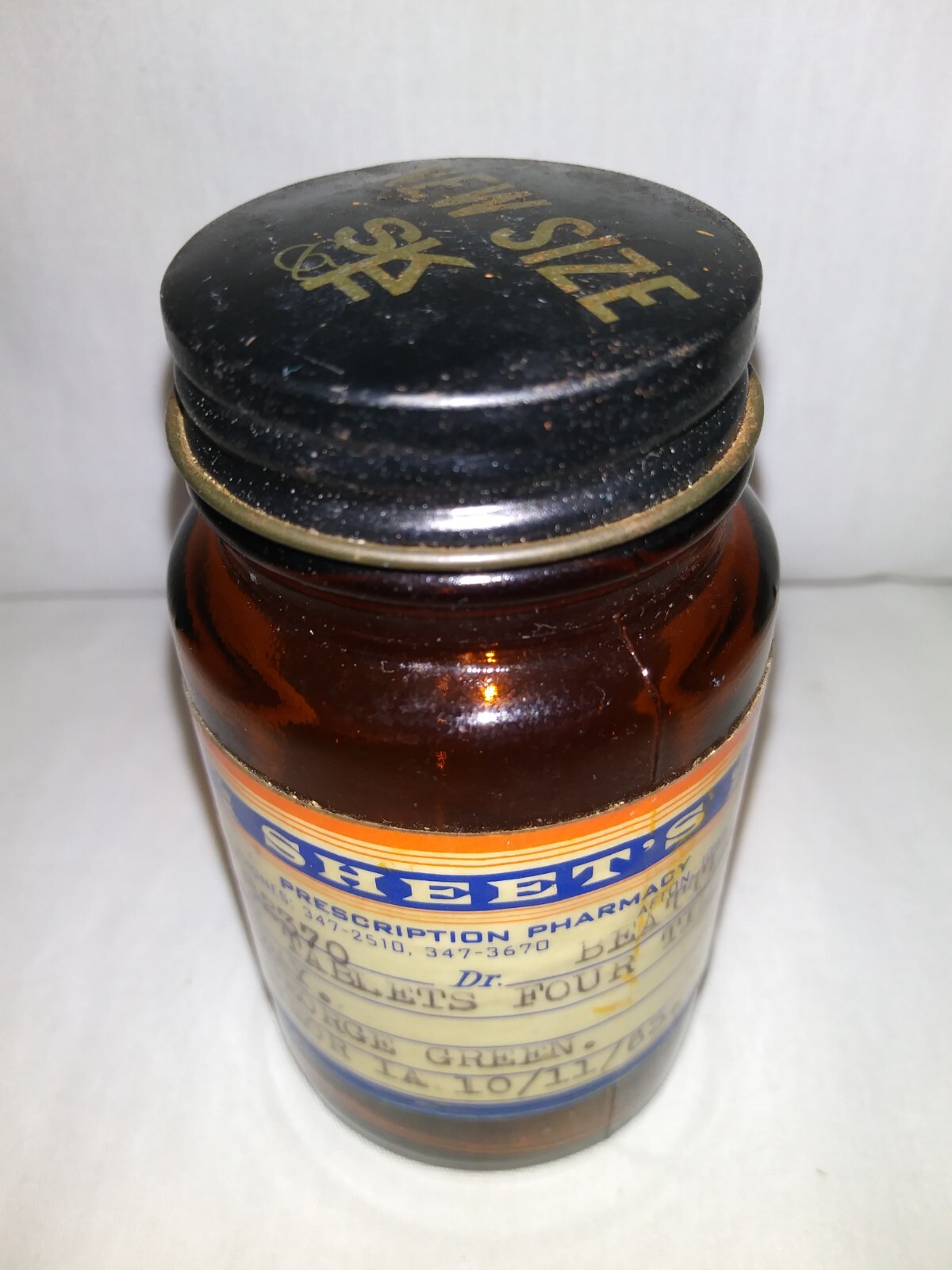 Vintage 1963 Brown Glass Bottle Sheets Pharmacy Afton IA