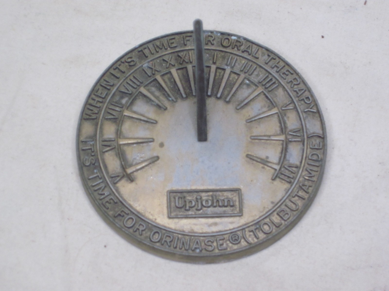 vintage Upjohn ORAL THERAPY TOLBUTAMIDE small metal sundial drug advertising