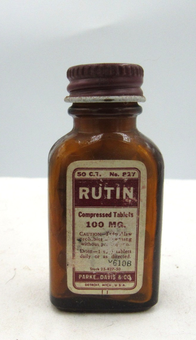 BW – 1940’s Parke, Davis & Co Detroit Mich Rutin 2 1/2″ Amber Medicine bottle #2