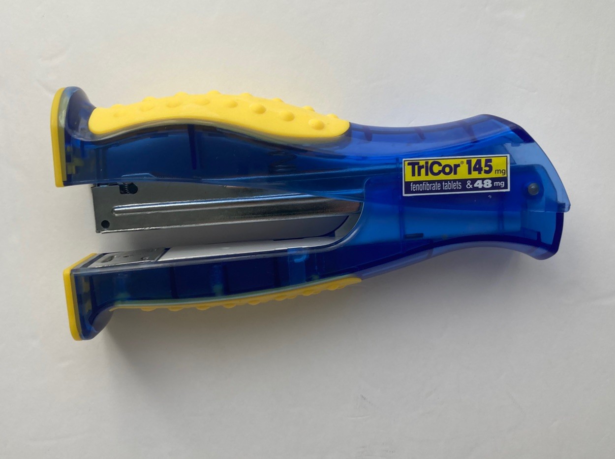 TriCor Stapler Drug Rep Promo Swag 2000s Blue Yellow Collector
