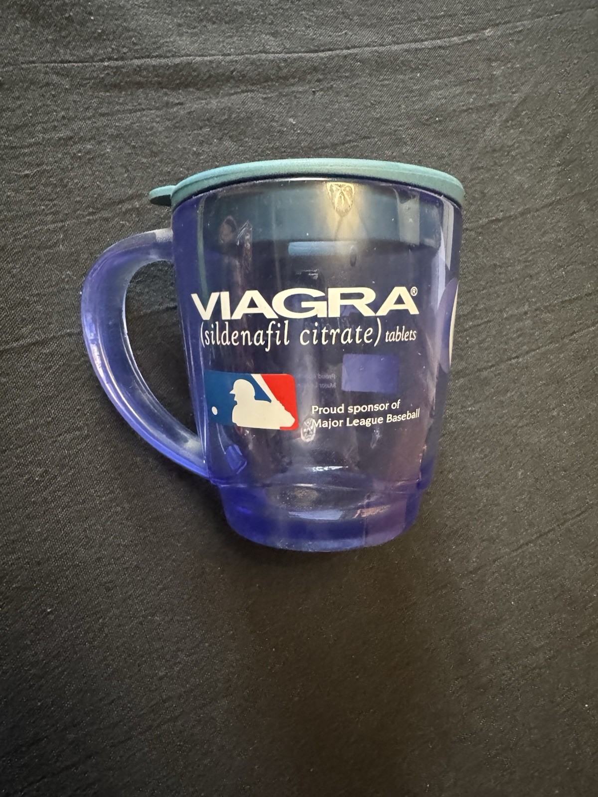 Viagra MLB Insulated Clear Blue Tinted Plastic Travel Coffee Mug Cup w/Lid