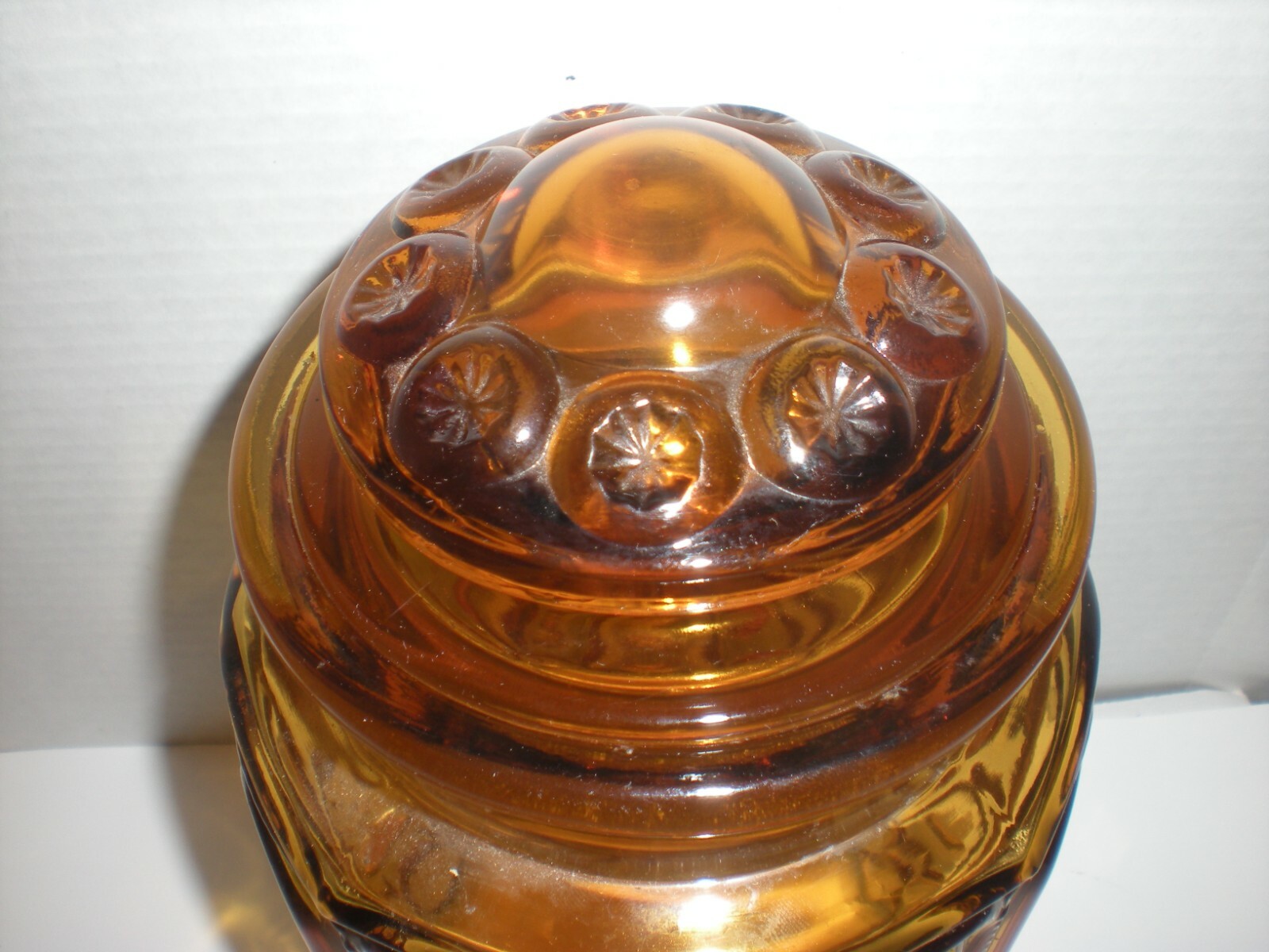 Vintage Amber Yellow Moon & Star Glass Canister Apothecary Jar 11.5″ LE Smith