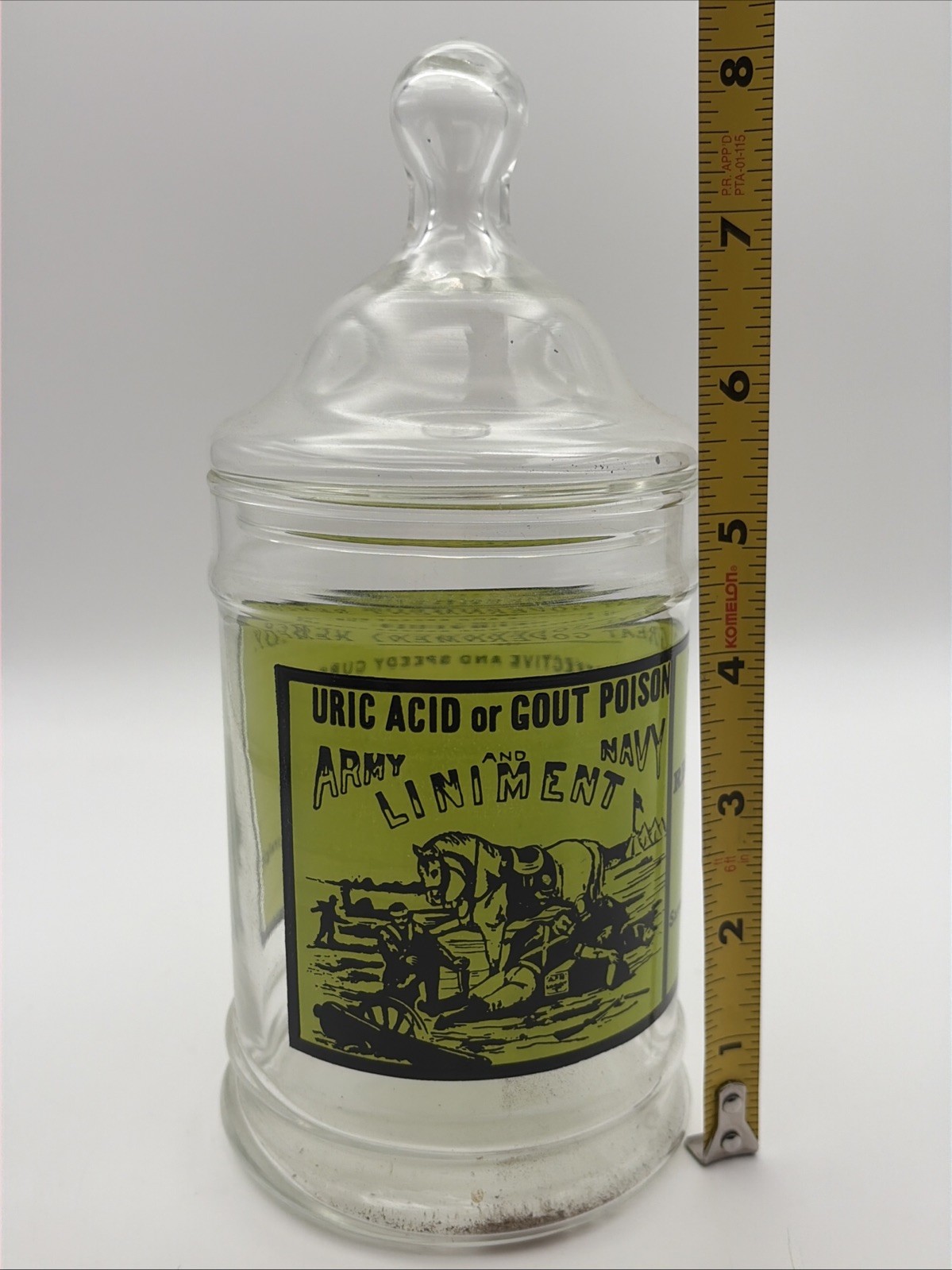 Vintage Apothecary Army and Navy Liniment Uric Acid Gout Poison Glass Jar