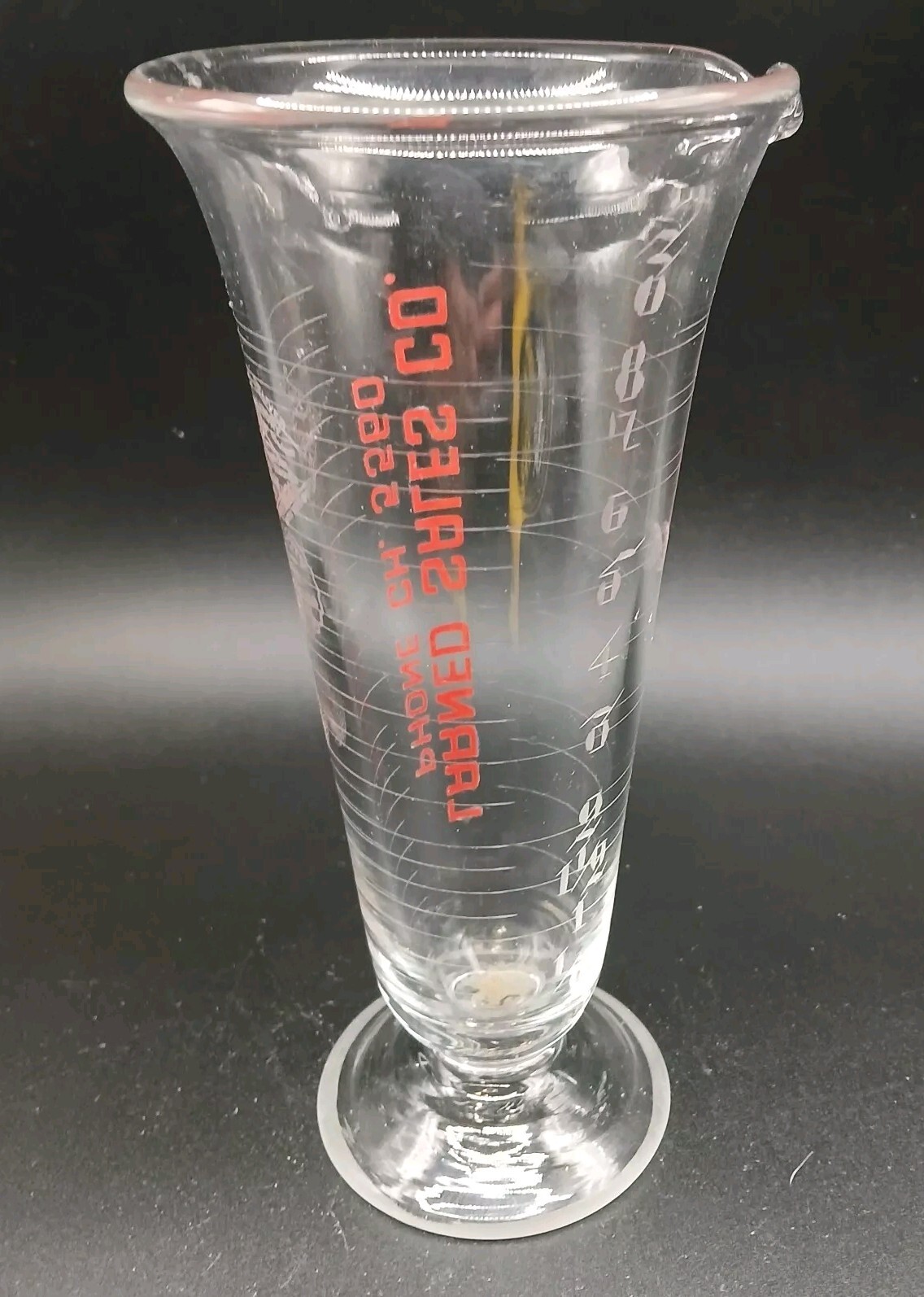 Vintage Advertising Apothacary 8 0z Glass Etched Laboratory Beaker-Larned Sales