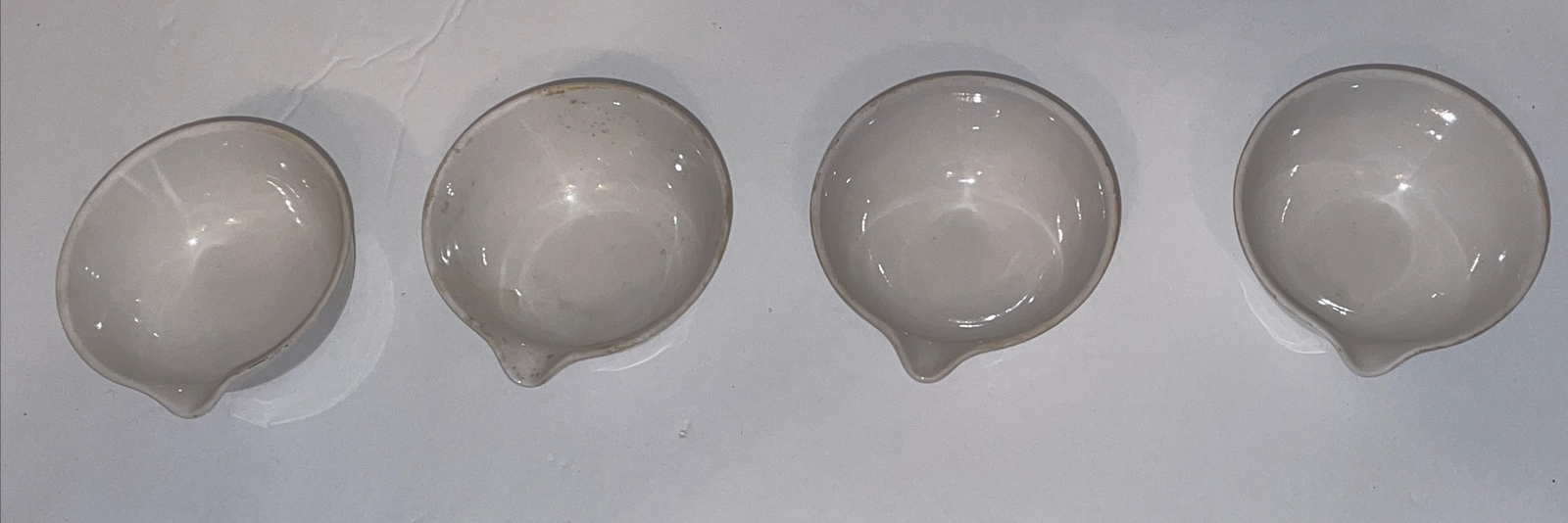 4 Vintage Coors USA White Porcelain Labware Beakers Cups 2-1/2” round with Spout