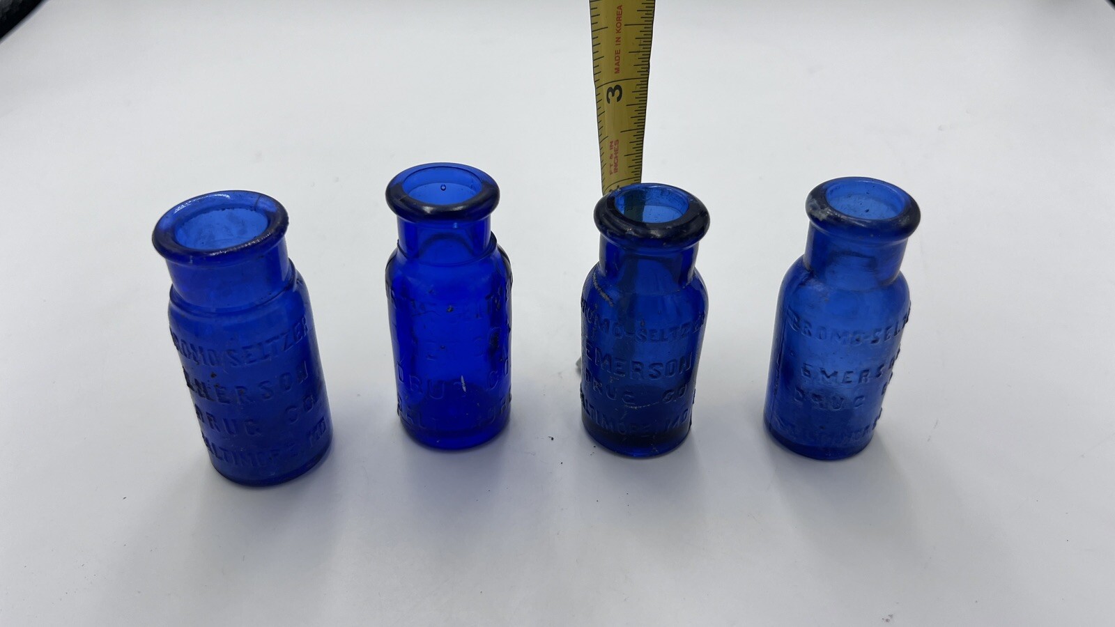 Vintage Cobalt Blue Glass Bottles LOT Of (4) Art BROMO Seltzer Emerson BALTIMORE