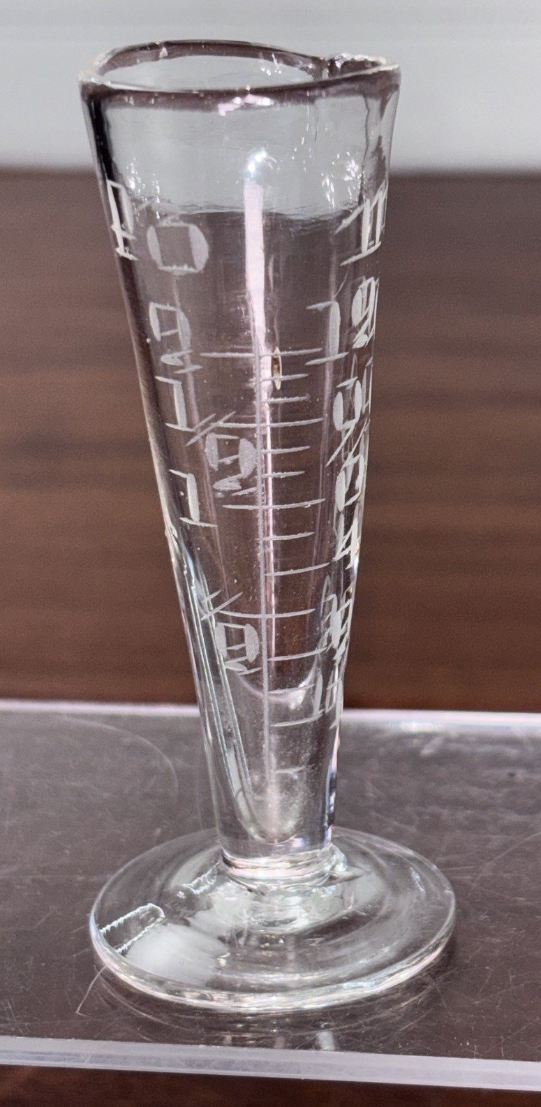 Victorian Glass Apothecary Measuring Beaker with Etched Markings Glass Spoon