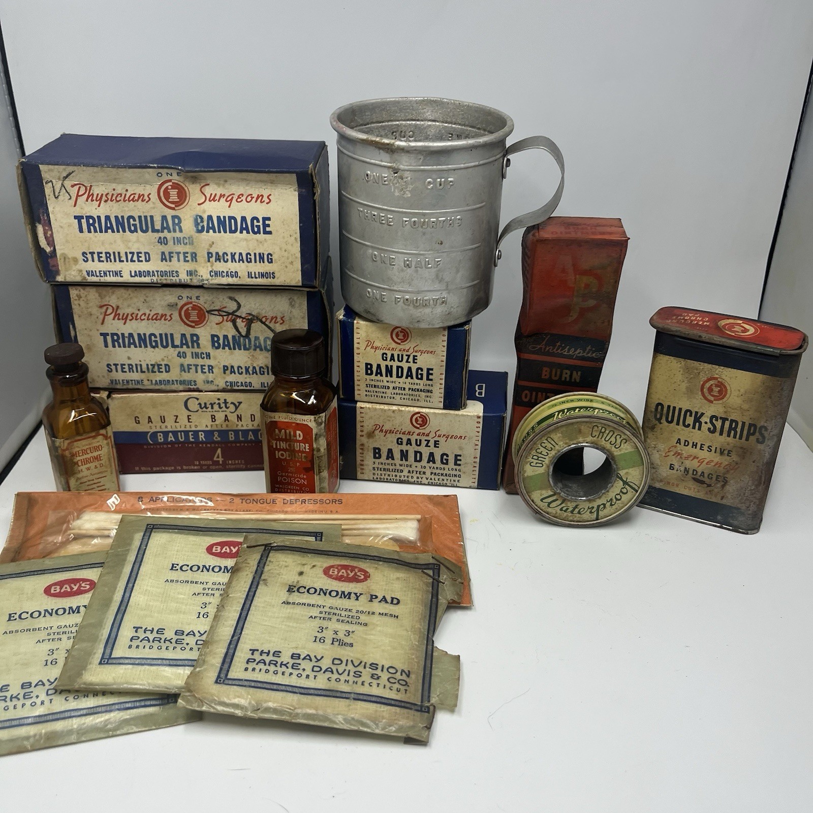 Vintage Medical Lot of 15 Items – Bottles Boxes Tins Swabs – Bay’s, Parke Davis